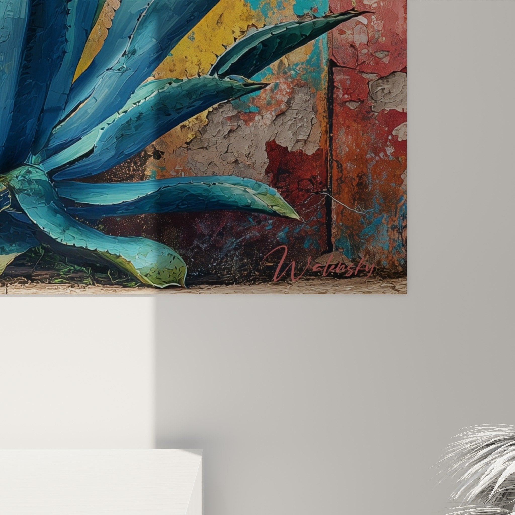 full view mexican agaves wall art colorful wall interior decoration colonial style