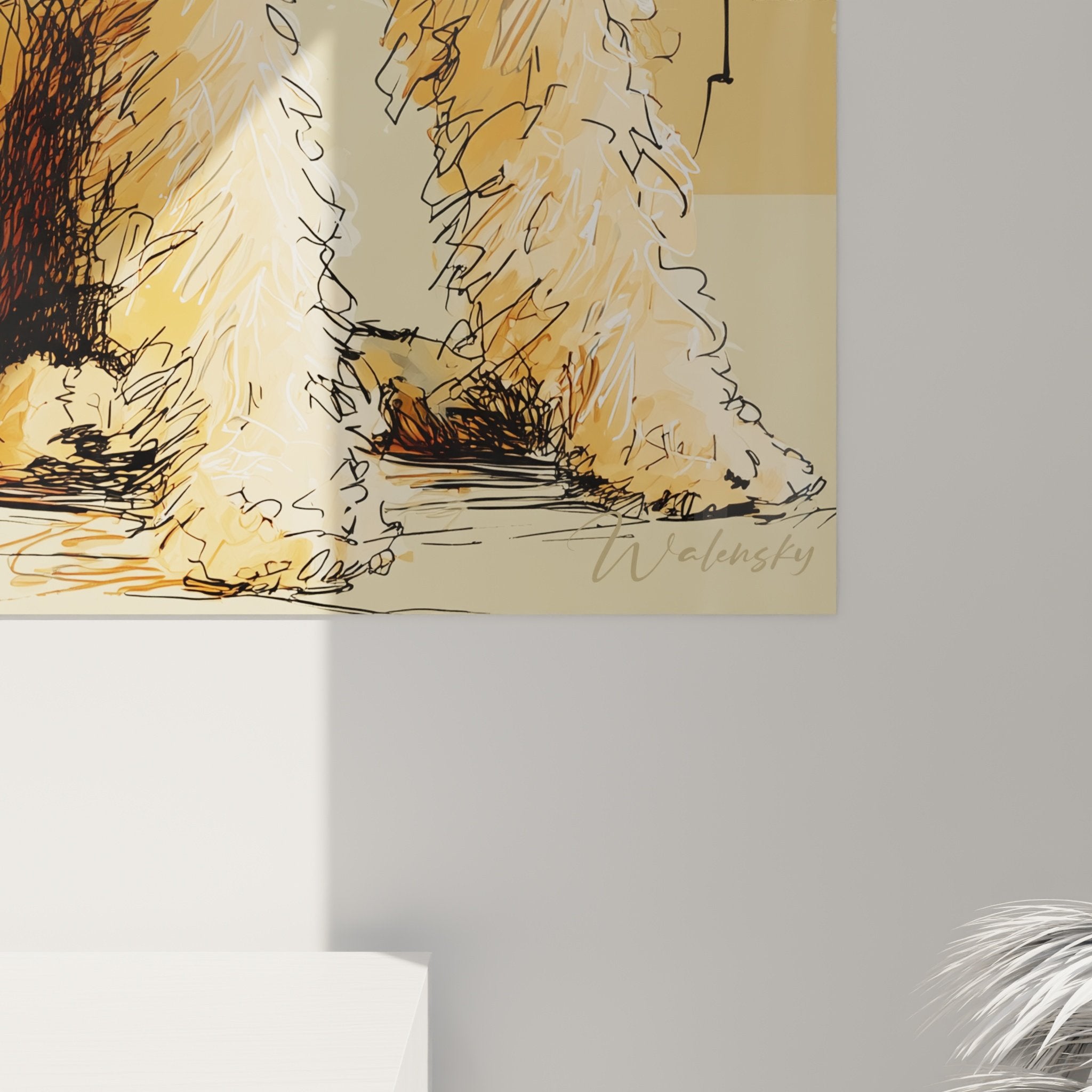 Gesamtansicht Airedale Terrier Porträt Hundekunst Wanddekoration natürliche Töne Ocker Beige moderner Stil