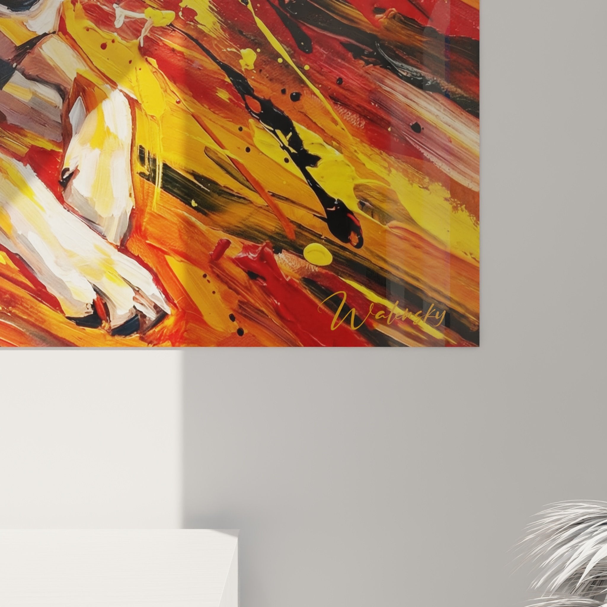 Vue ensemble tableau Akita Inu artistique couleurs vives decoration interieur