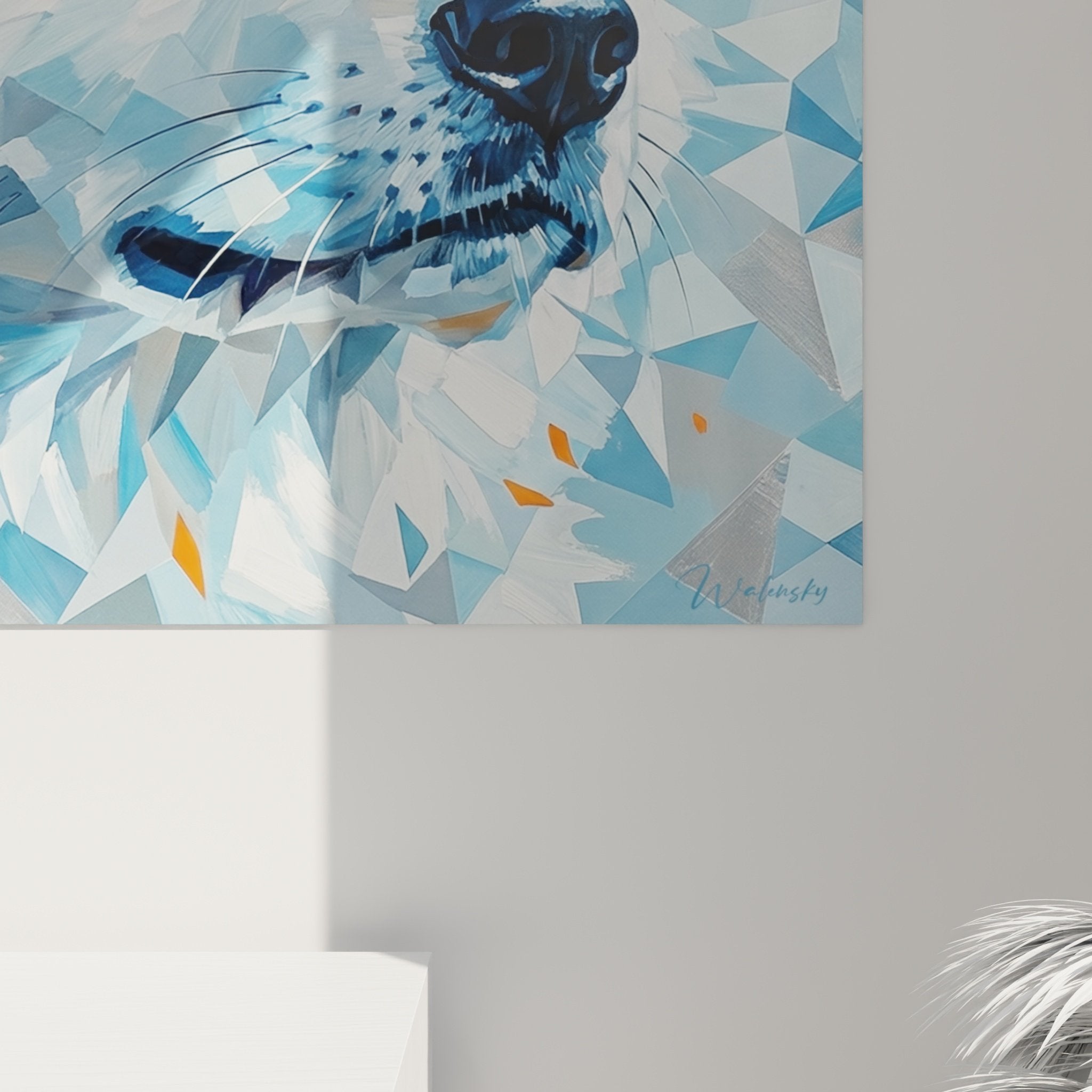 Gesamtansicht Akita Inu Mosaik-Kunstwerk kristallines Design zeitgenössische Inneneinrichtung