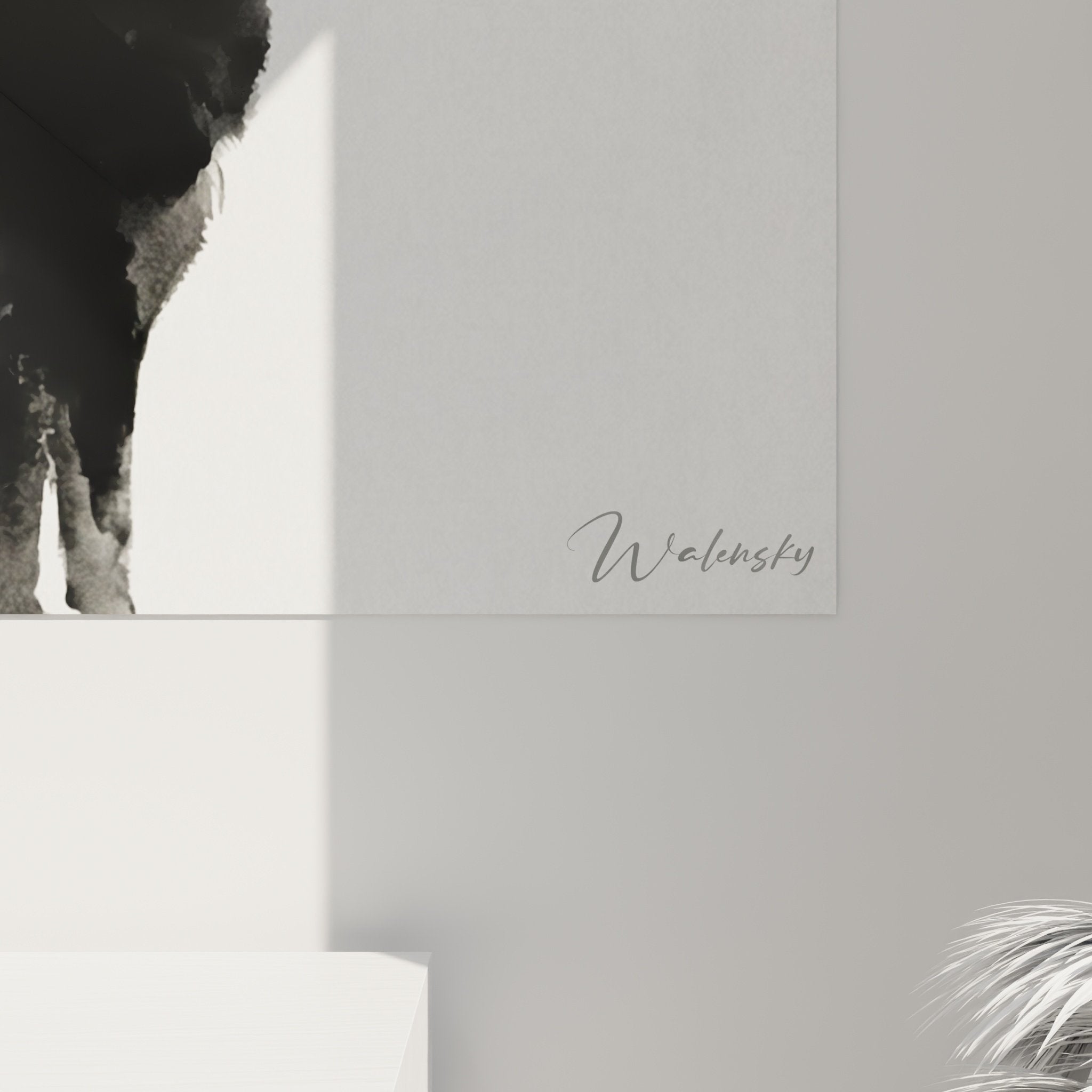 Overall view akita inu black silhouette red moon wall art modern interior decoration