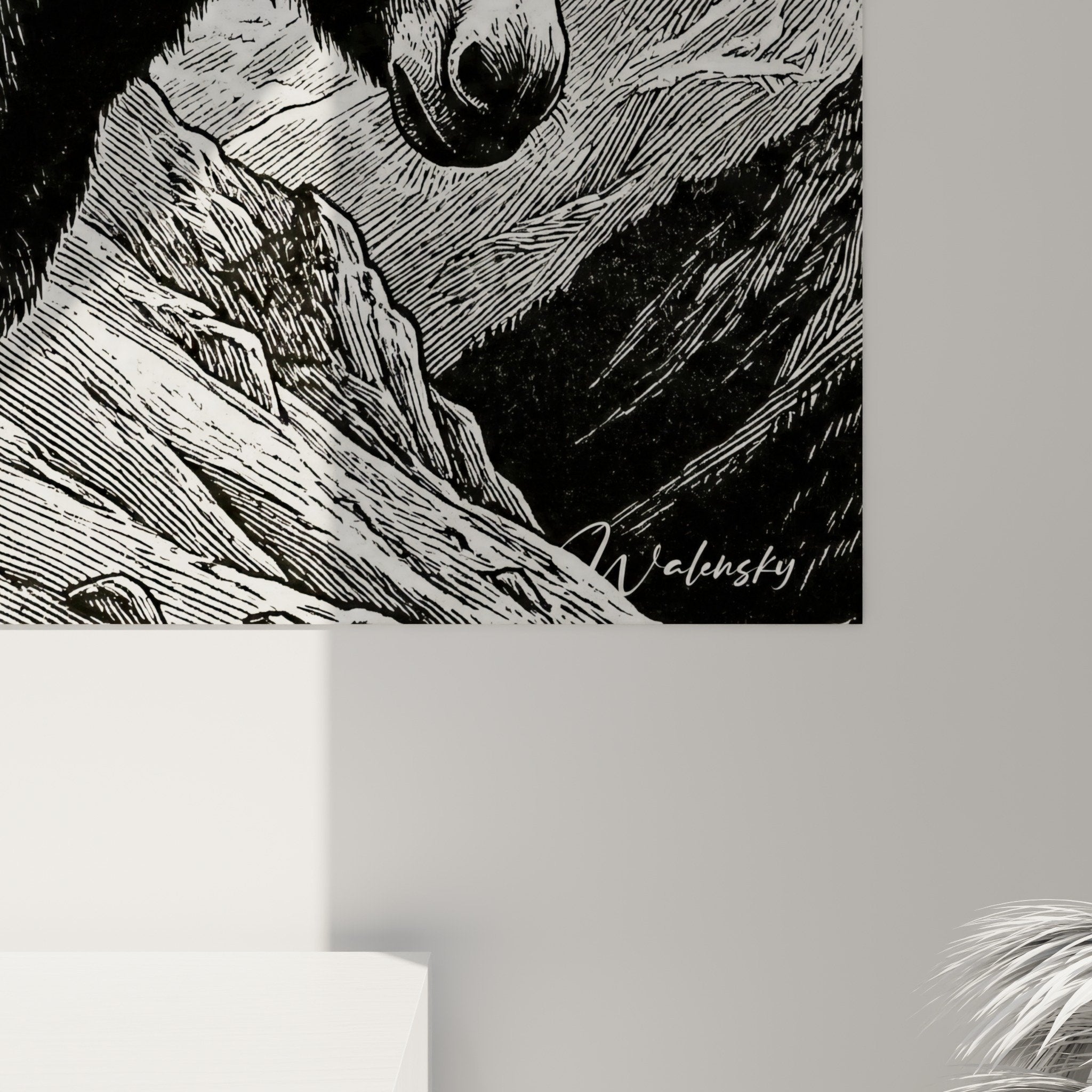 Gesamtansicht Esel Stich alpine Dekoration Inneneinrichtung klassischer Stil Schwarzweiß