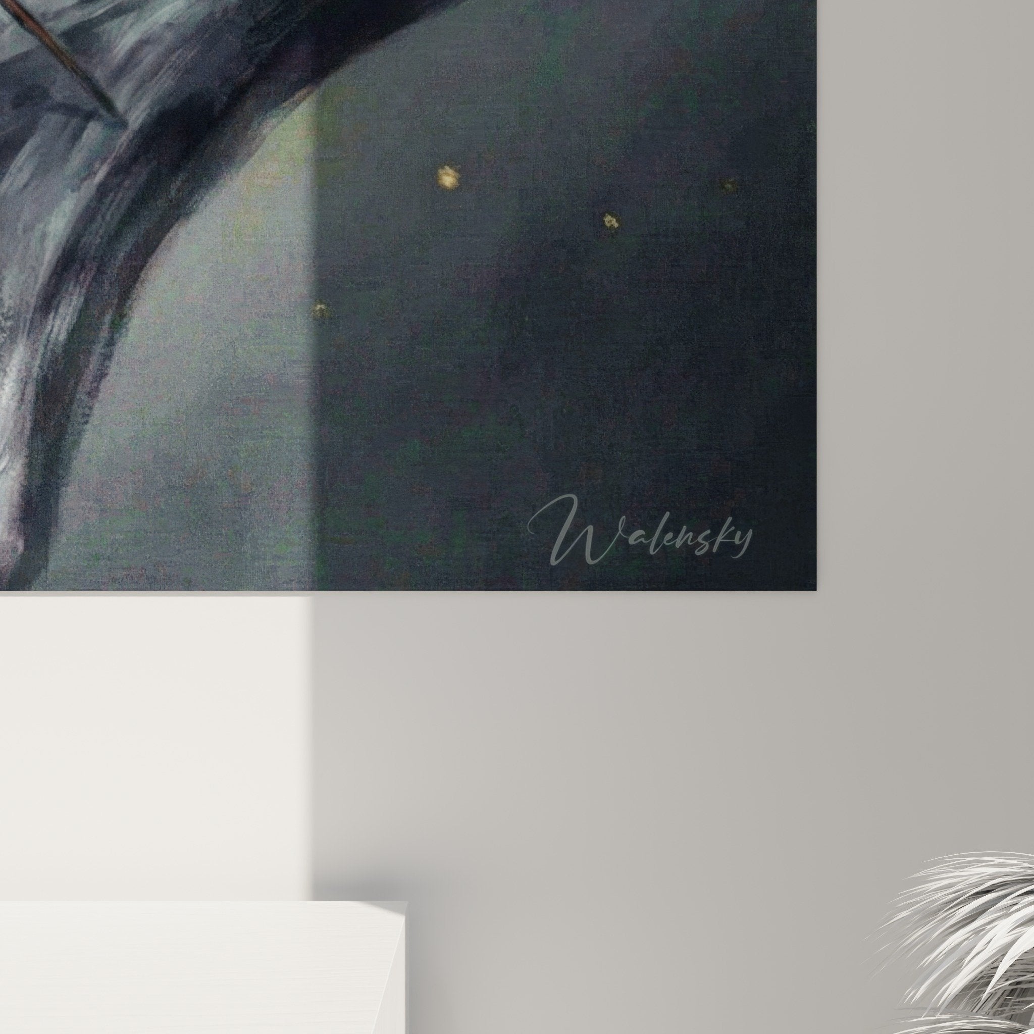 Gesamtansicht Spinnweben-Gemälde nächtliche Dekoration Wandkunst Gothic elegant moderner dunkler Innenraum