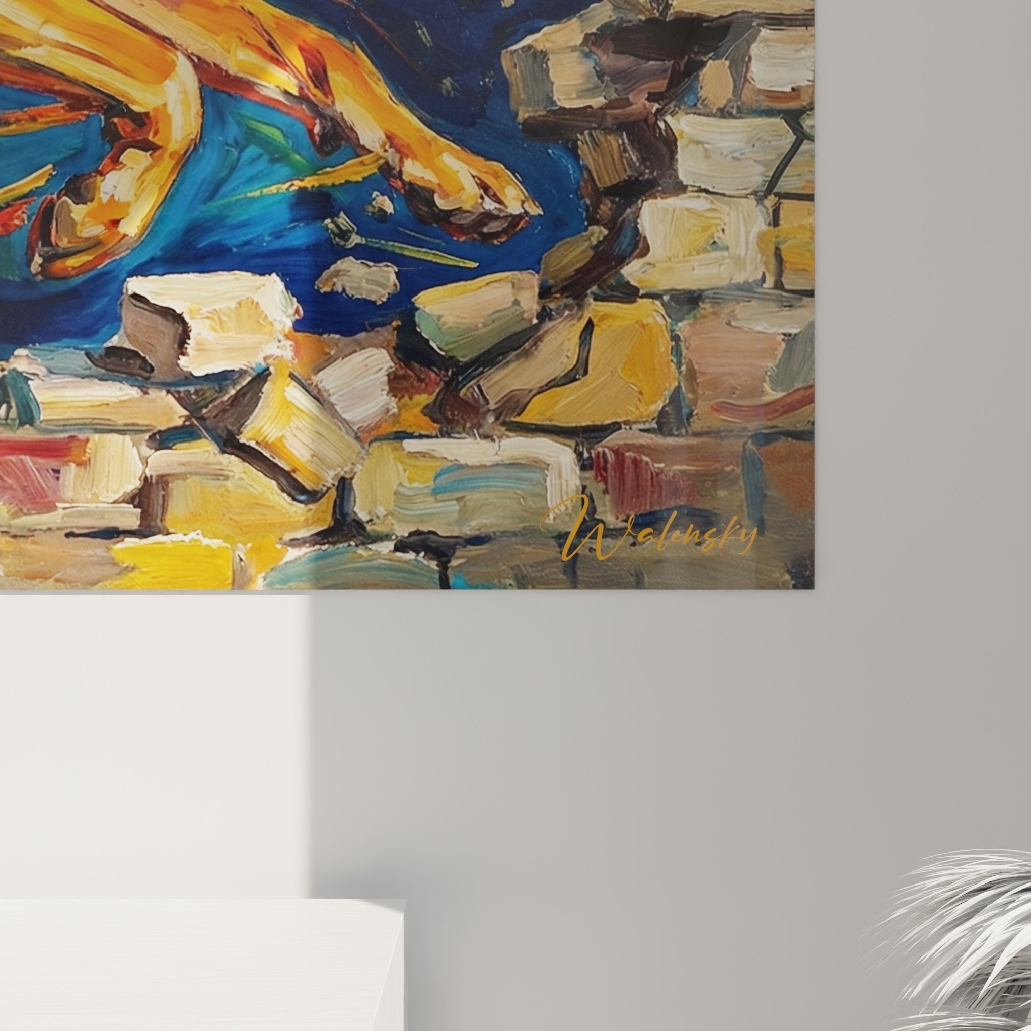 Vue ensemble tableau art canin bullmastiff orange mouvement decoration interieure moderne