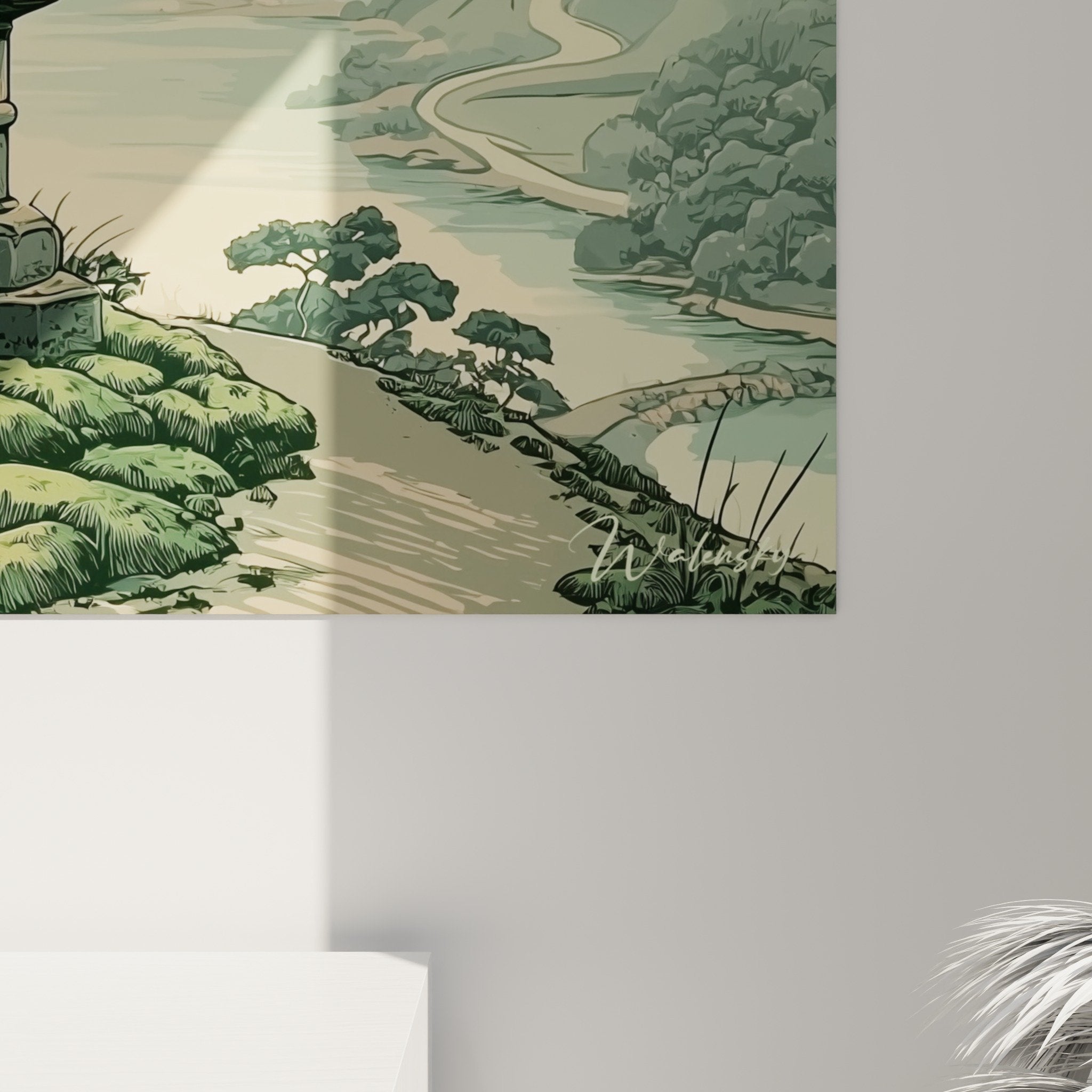 Overview Japanese art print lantern bamboo cherry blossom flowers zen meditative ambiance