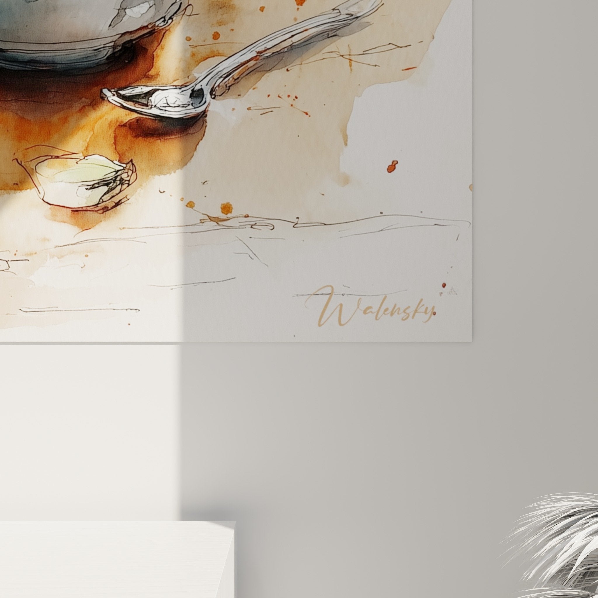 Vue ensemble tableau théière japonaise aquarelle tons pastel décoration intérieure élégante art de la table