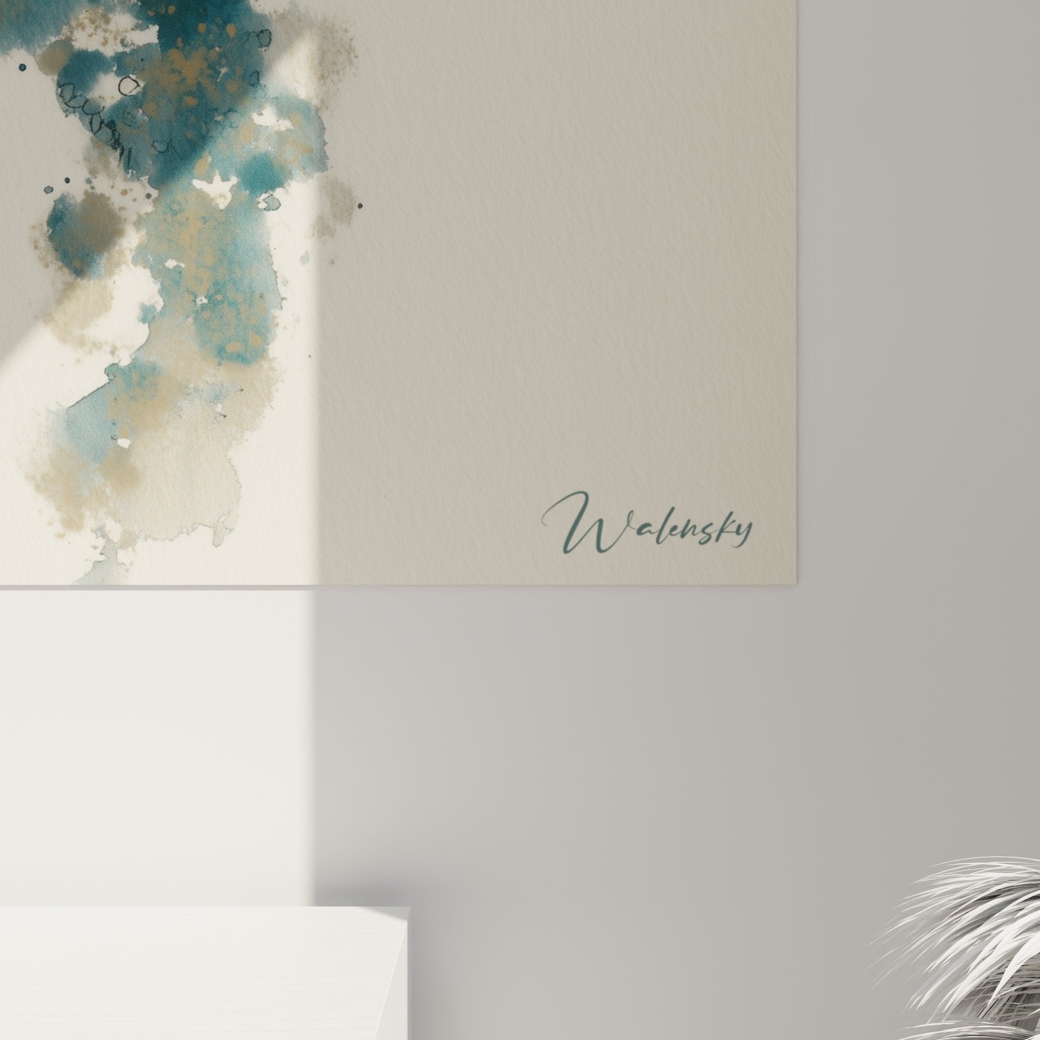Vue ensemble tableau autruche aquarelle bleue style contemporain art animalier moderne mural