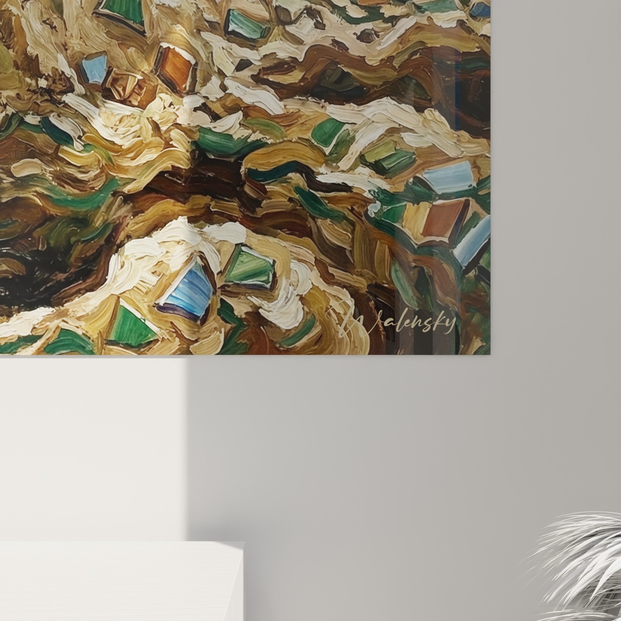 Gesamtansicht Kunstdruck Meeresabenteuer weißer Hund farbige Algen Naturstil Innenraumdekoration