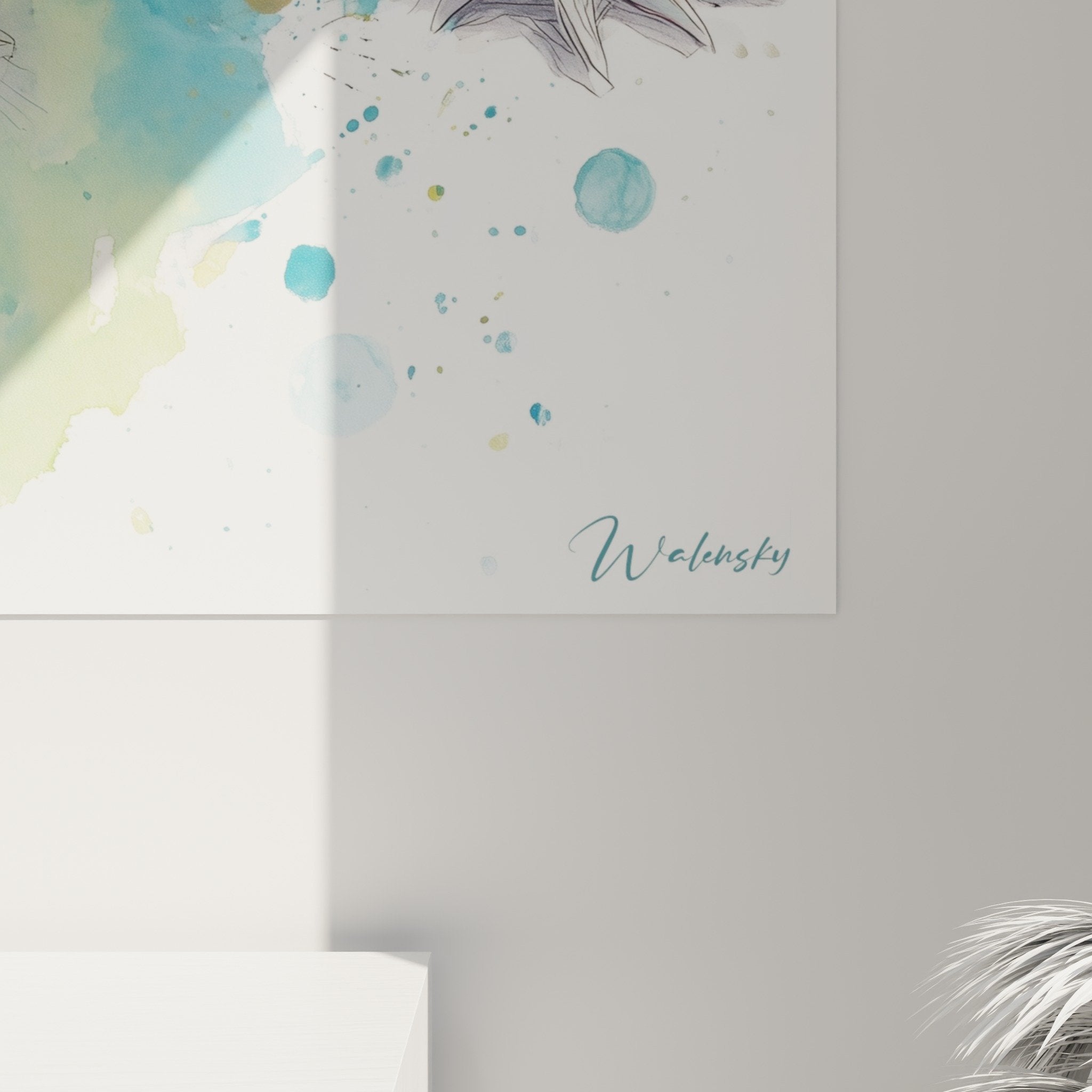 Vue ensemble tableau axolotl aquatique art mural decoration interieure moderne coloree