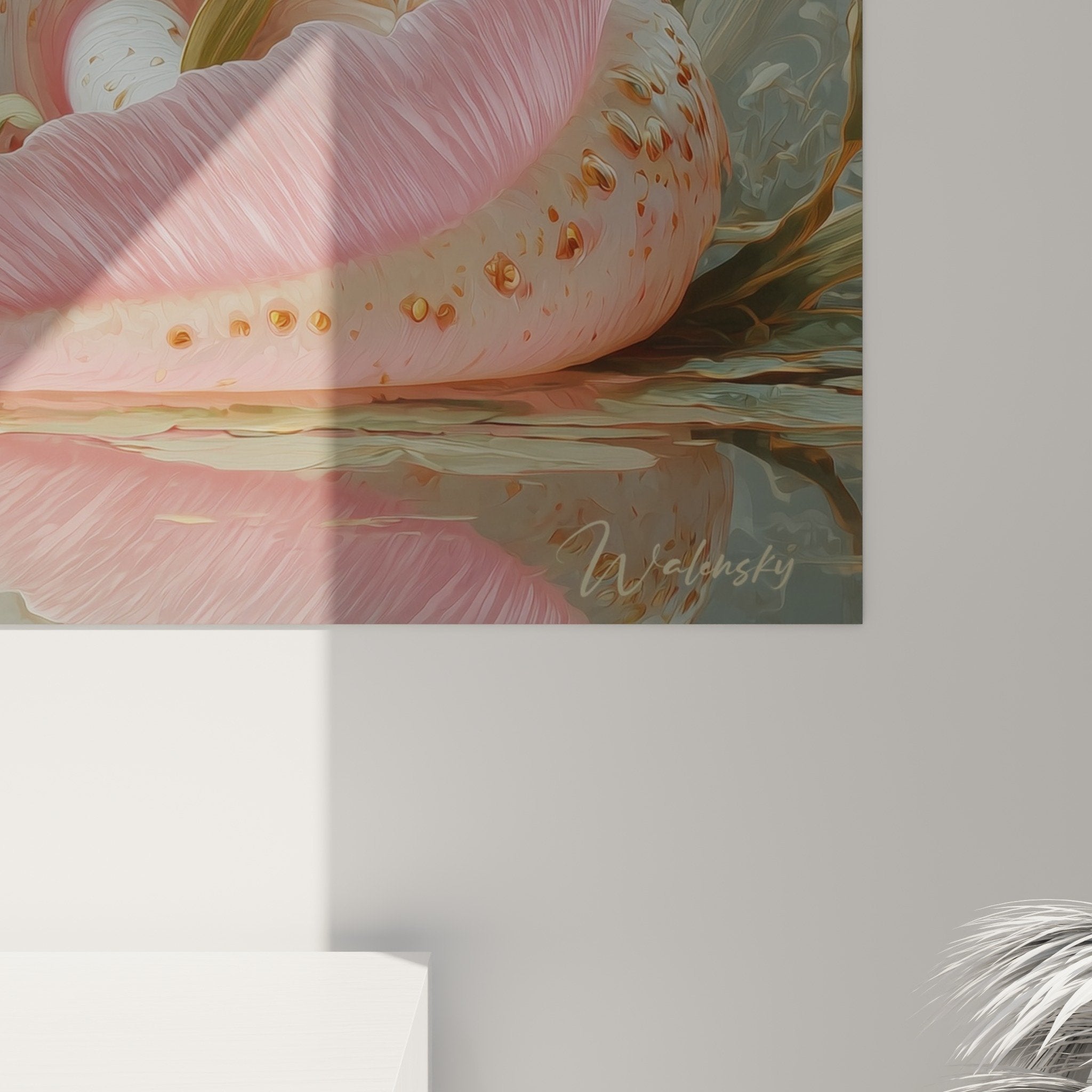 Vue ensemble tableau axolotl blanc habitat aquatique decoration murale tons pastel