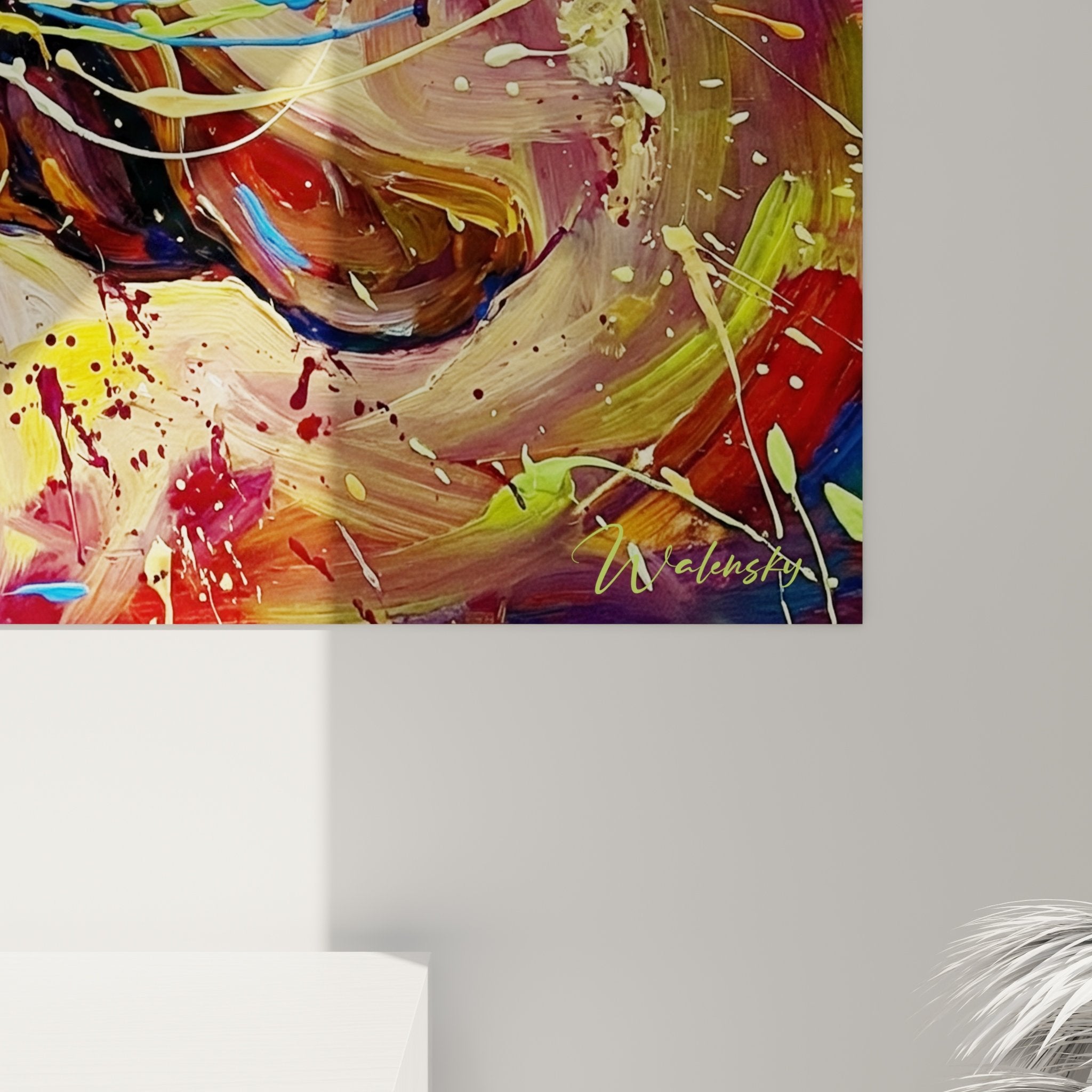 Vue ensemble tableau Basset Hound expressionniste multicolore art contemporain animalier decoration murale