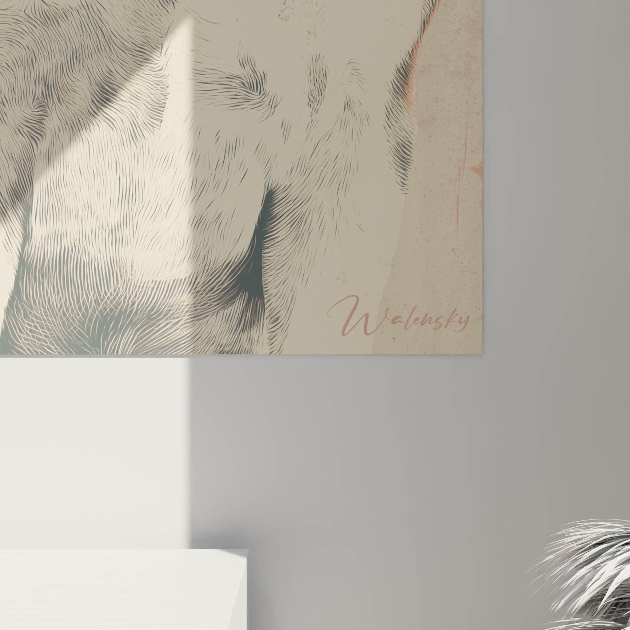 Vue ensemble tableau beagle portrait artistique tons poudrés decoration interieur