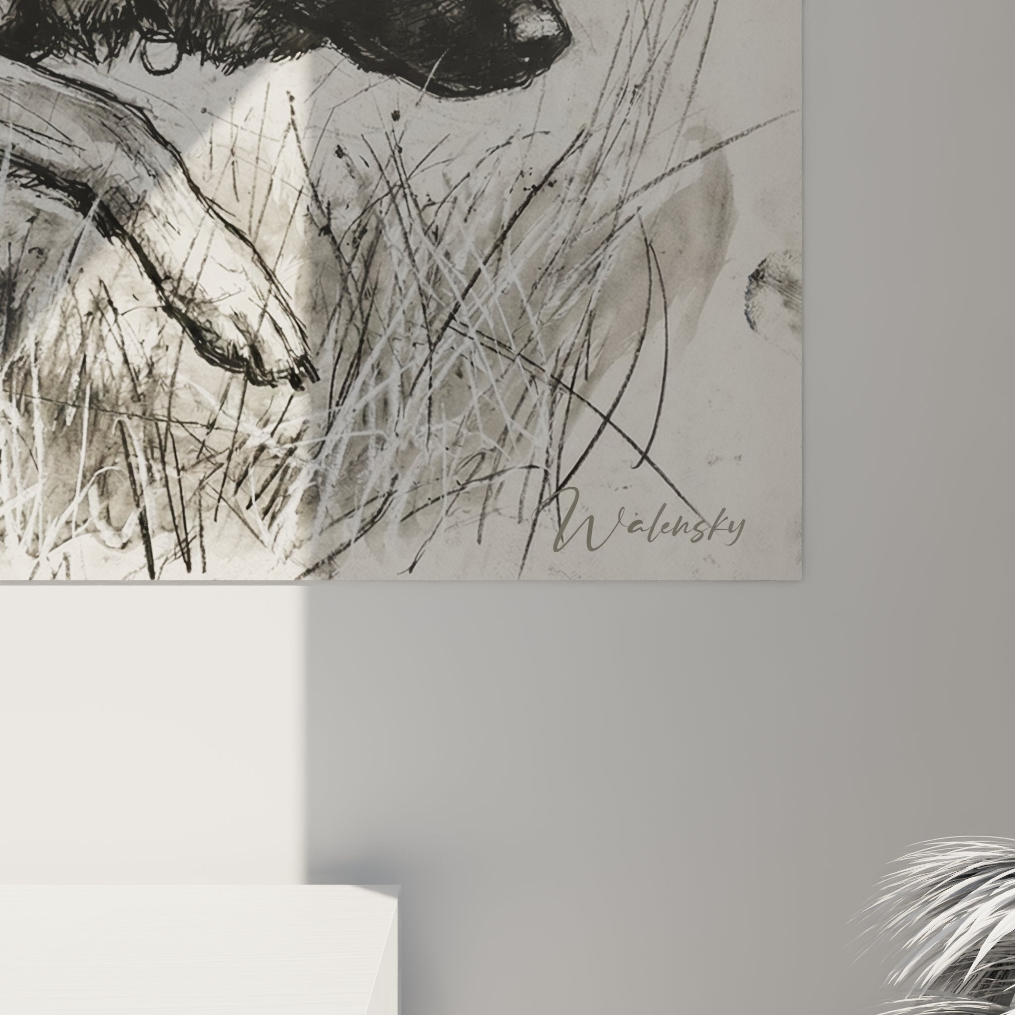 quadro pastore tedesco schizzo inchiostro vista d'insieme decorazione interni contemporanea