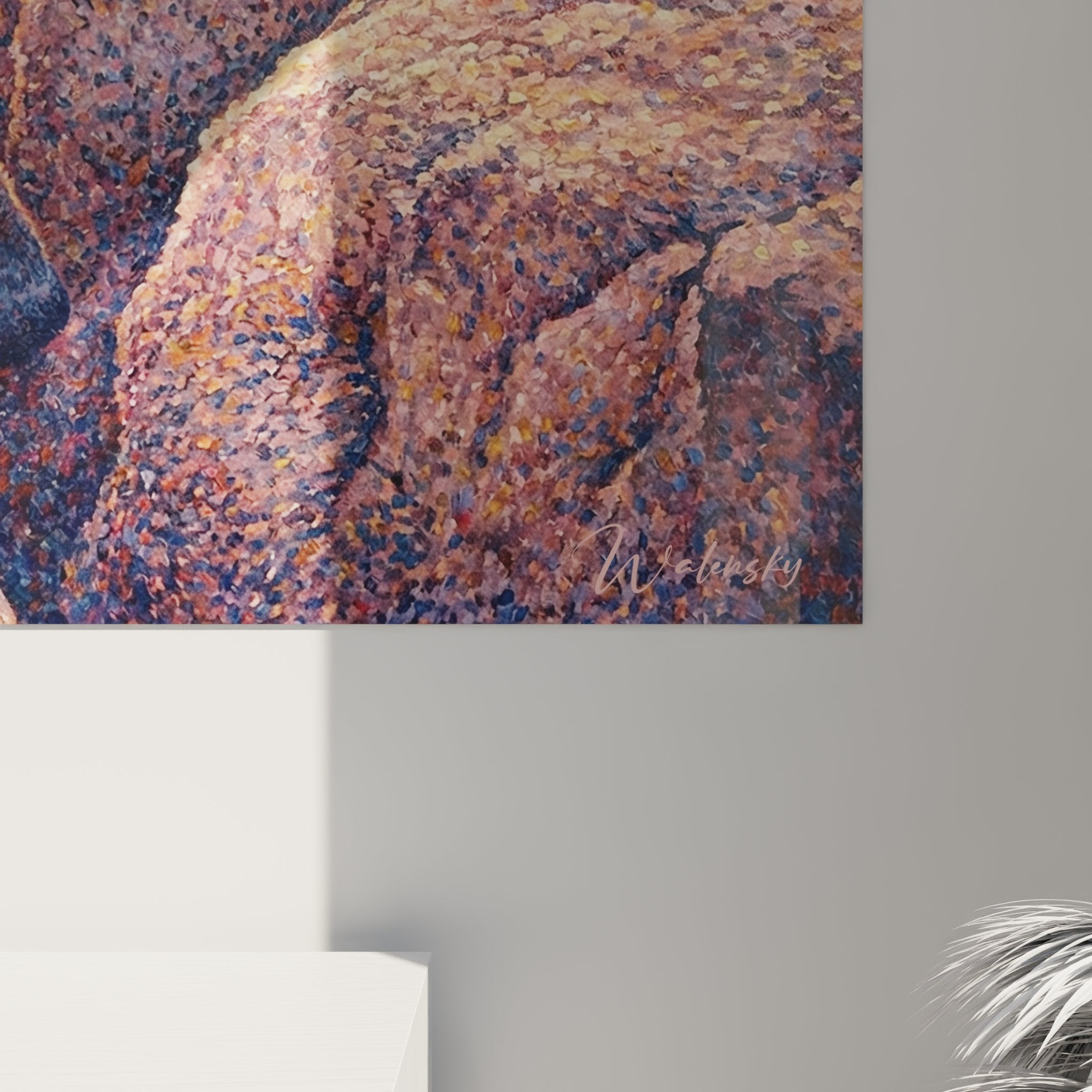 vista d'insieme quadro pastore tedesco paesaggio roccioso toni naturali arredamento interno accogliente