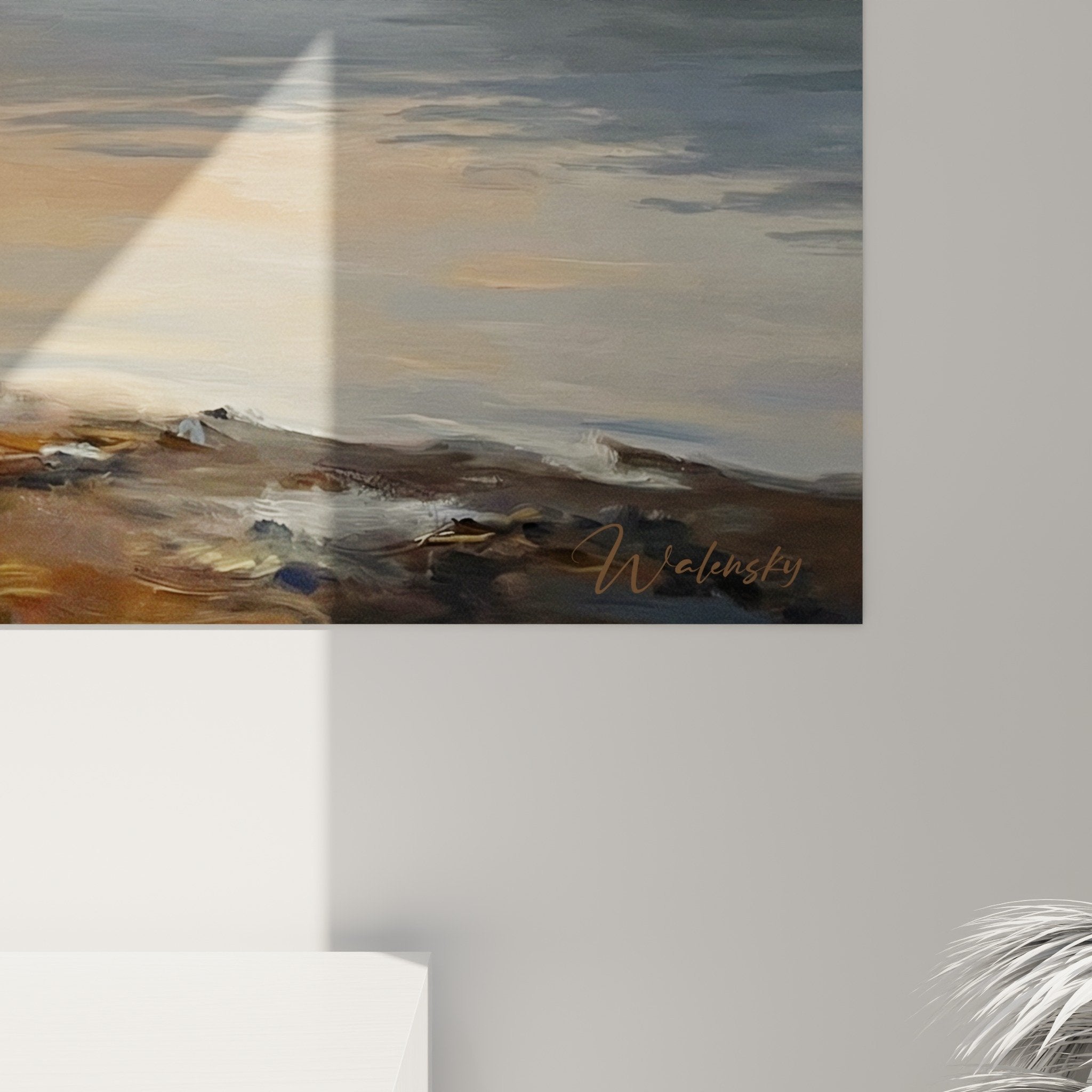 vue ensemble tableau berger americain miniature paysage lacustre coucher soleil ambiance sereine