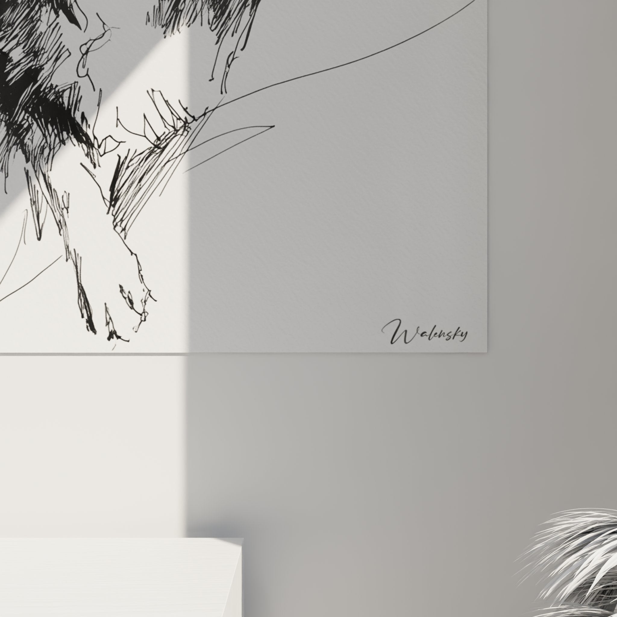 Vista d'insieme quadro pastore australiano schizzo murale decorazione interiore contemporanea minimalista