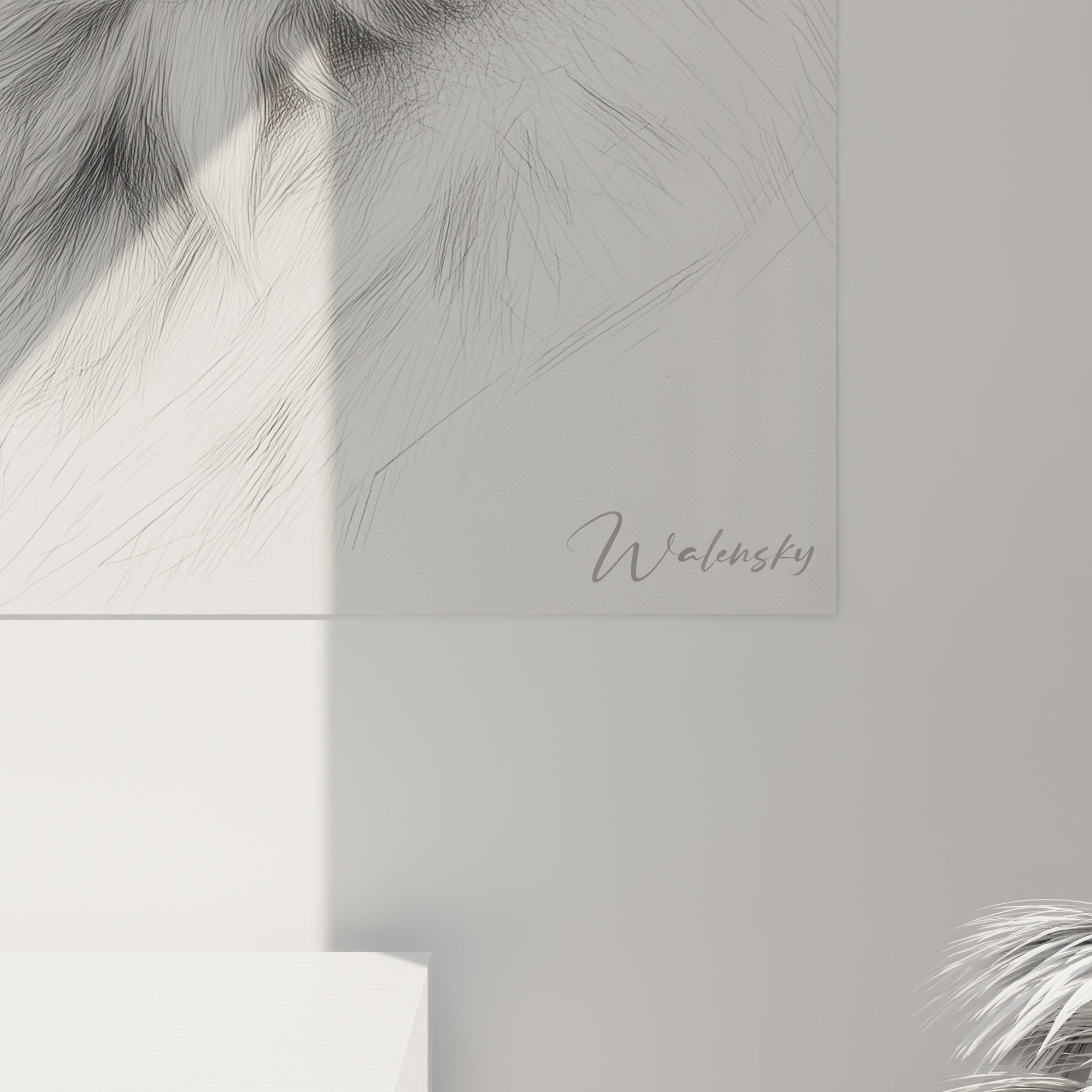 Vue ensemble tableau Berger Blanc Suisse portrait noir blanc décoration murale élégante