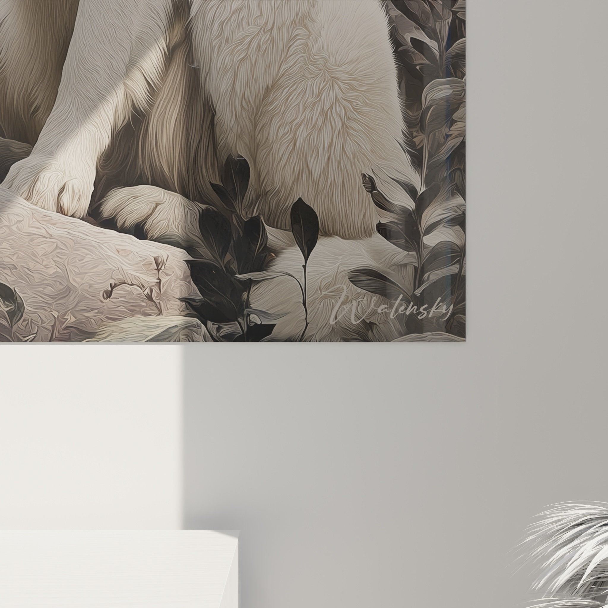 Vue ensemble tableau mural berger blanc suisse paysage automnal decoration interieur moderne