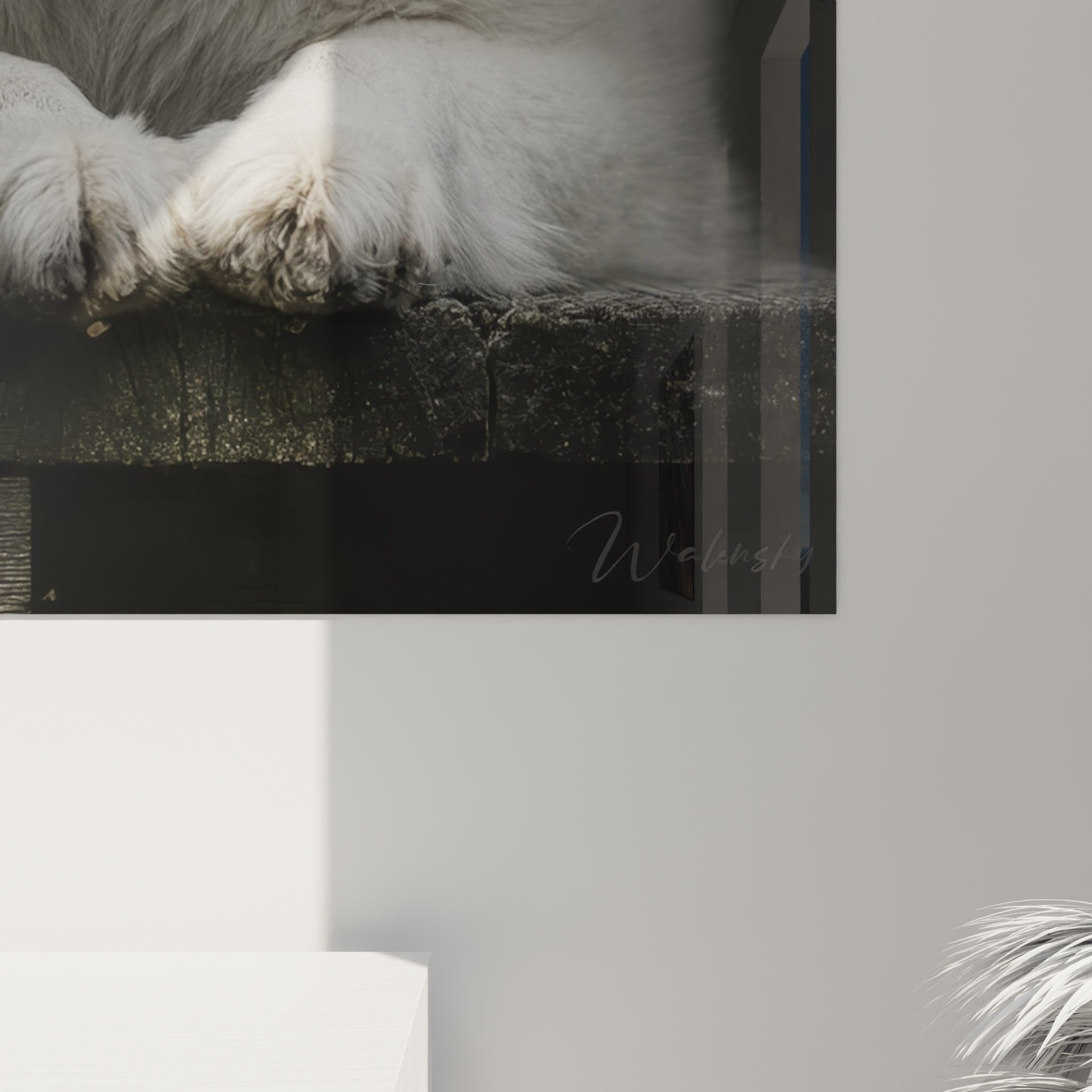 Vue ensemble tableau berger blanc suisse portrait monochrome decoration murale moderne