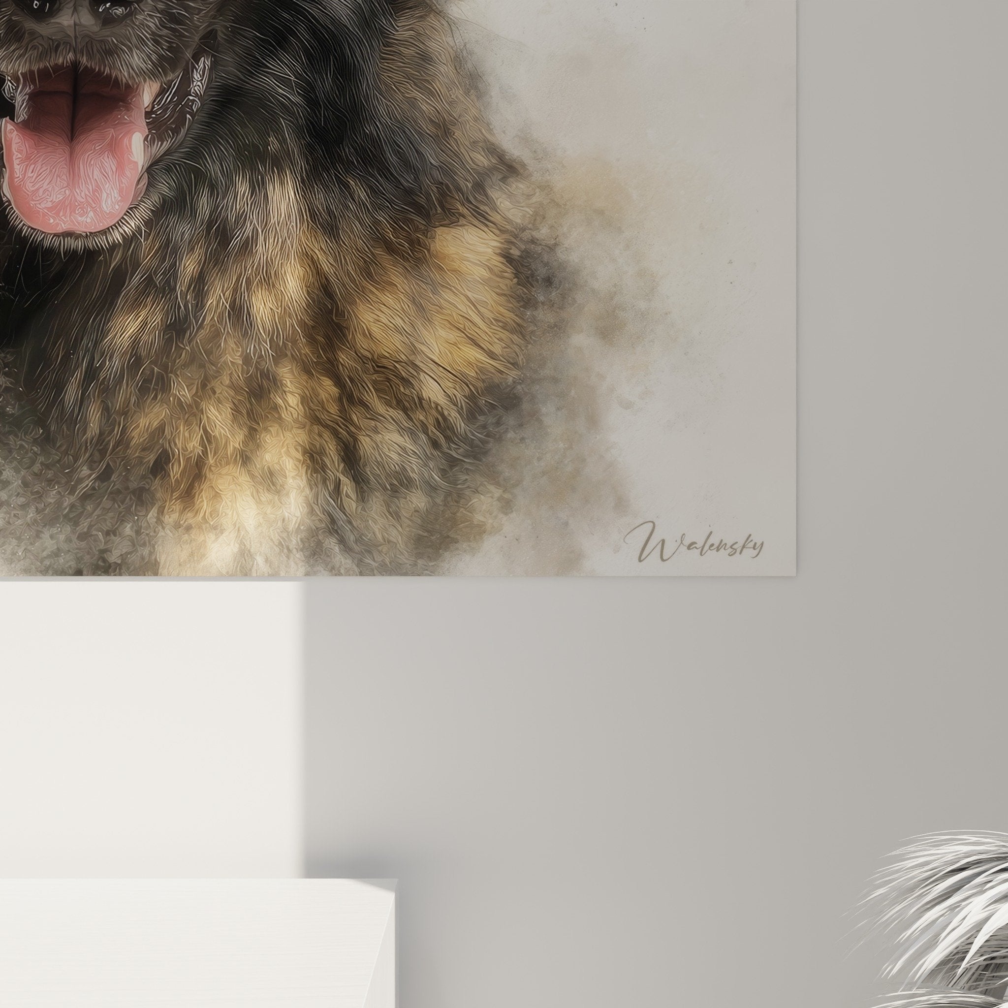 Vue ensemble tableau mural Berger Hollandais art animalier décoration intérieure style contemporain