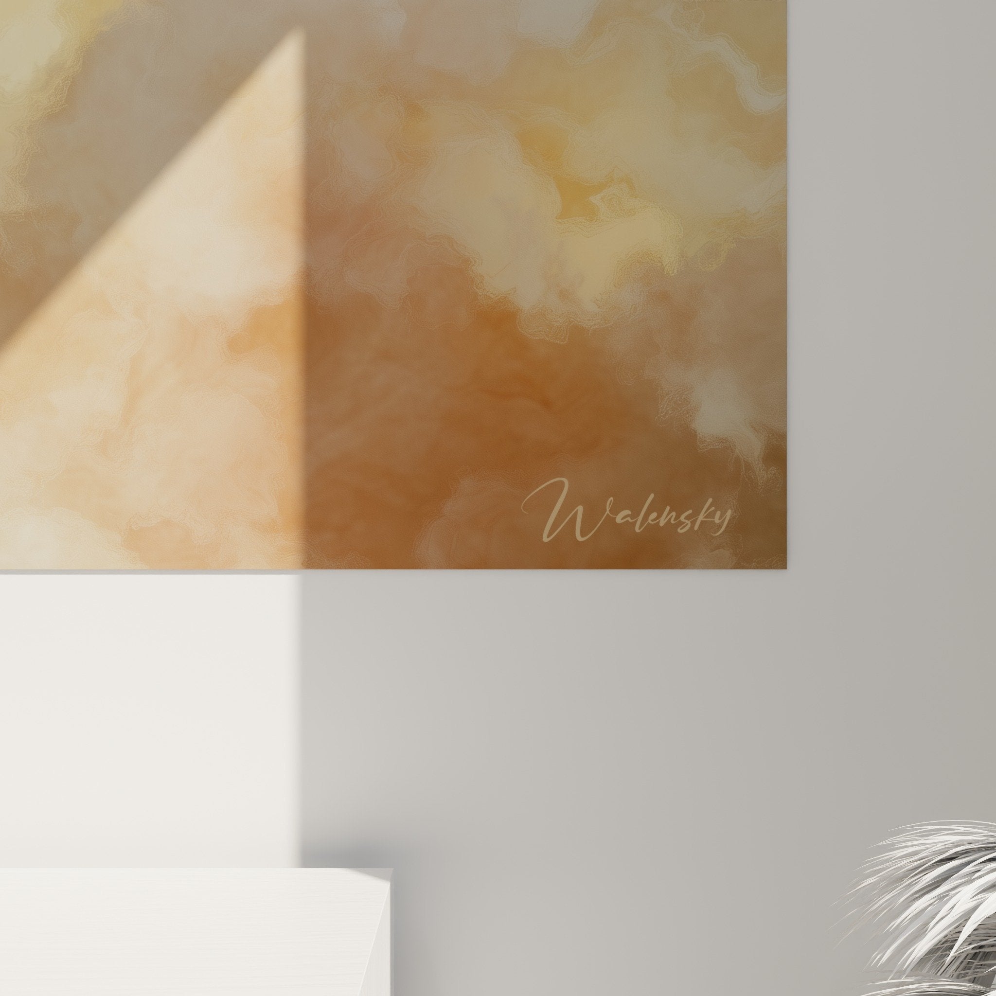 Vue ensemble tableau mural Berger Hollandais tons chauds decoration interieur salon contemporain