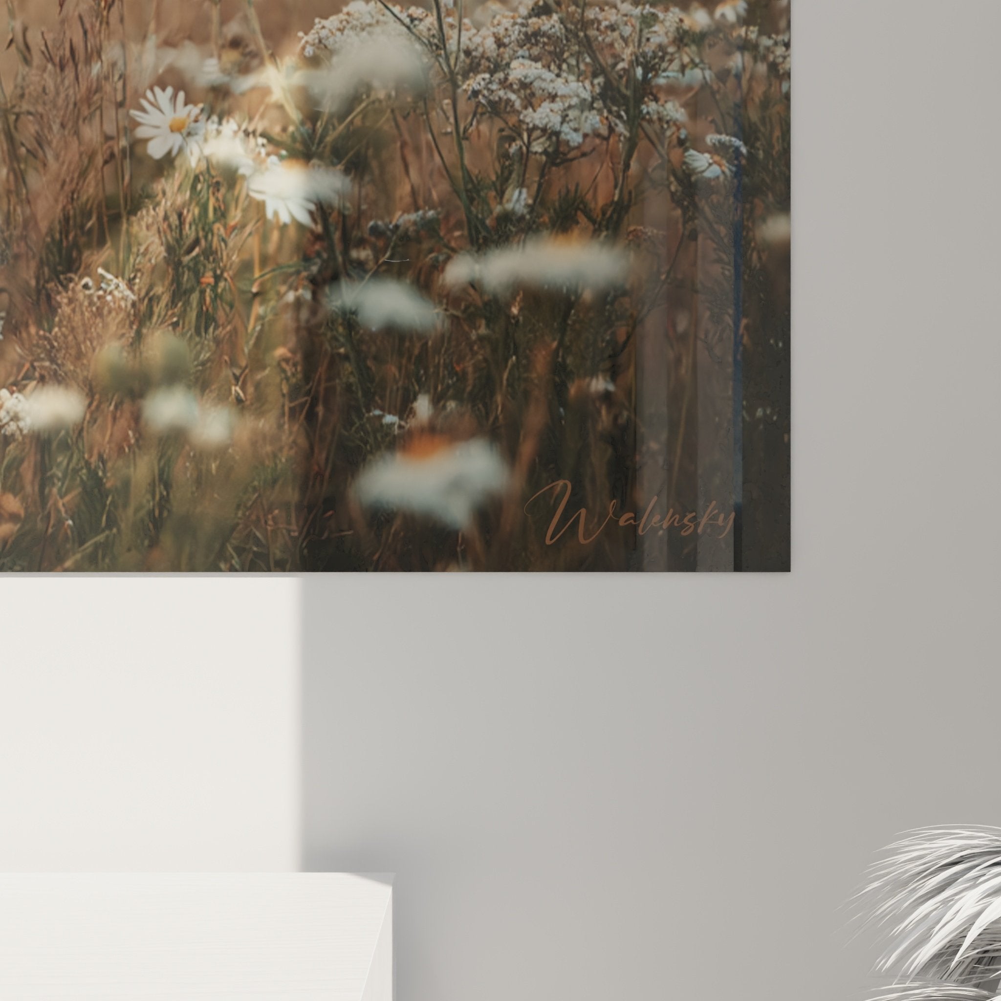 Vue ensemble tableau mural berger malinois paysage fleuri decoration interieur salon moderne