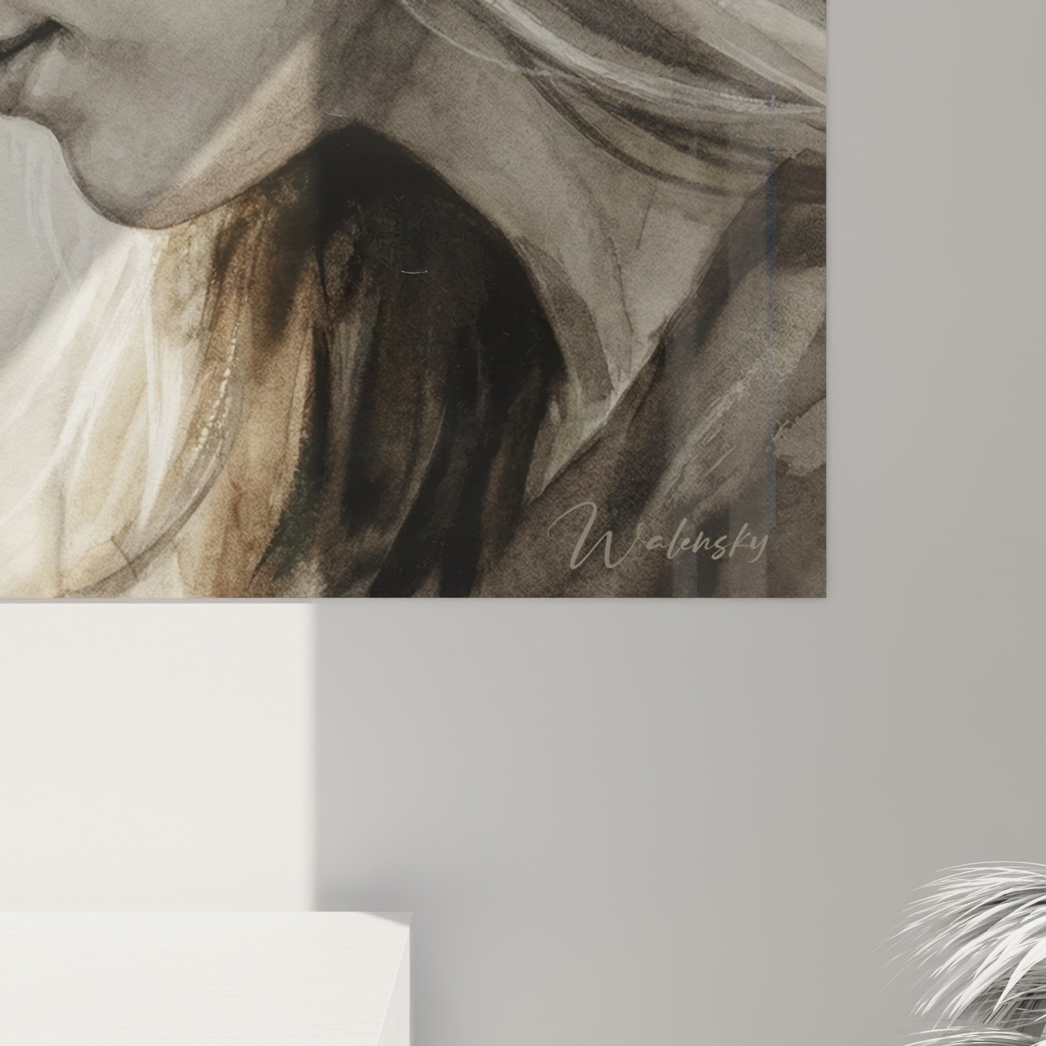 Vue ensemble tableau mural berger shetland femme style artistique sepia