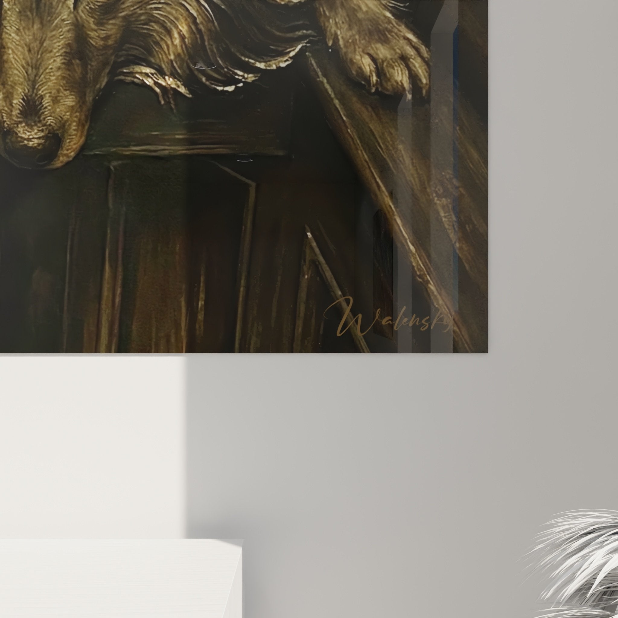 Vue ensemble tableau berger des shetland tons cuivres decoration interieur elegant et raffine