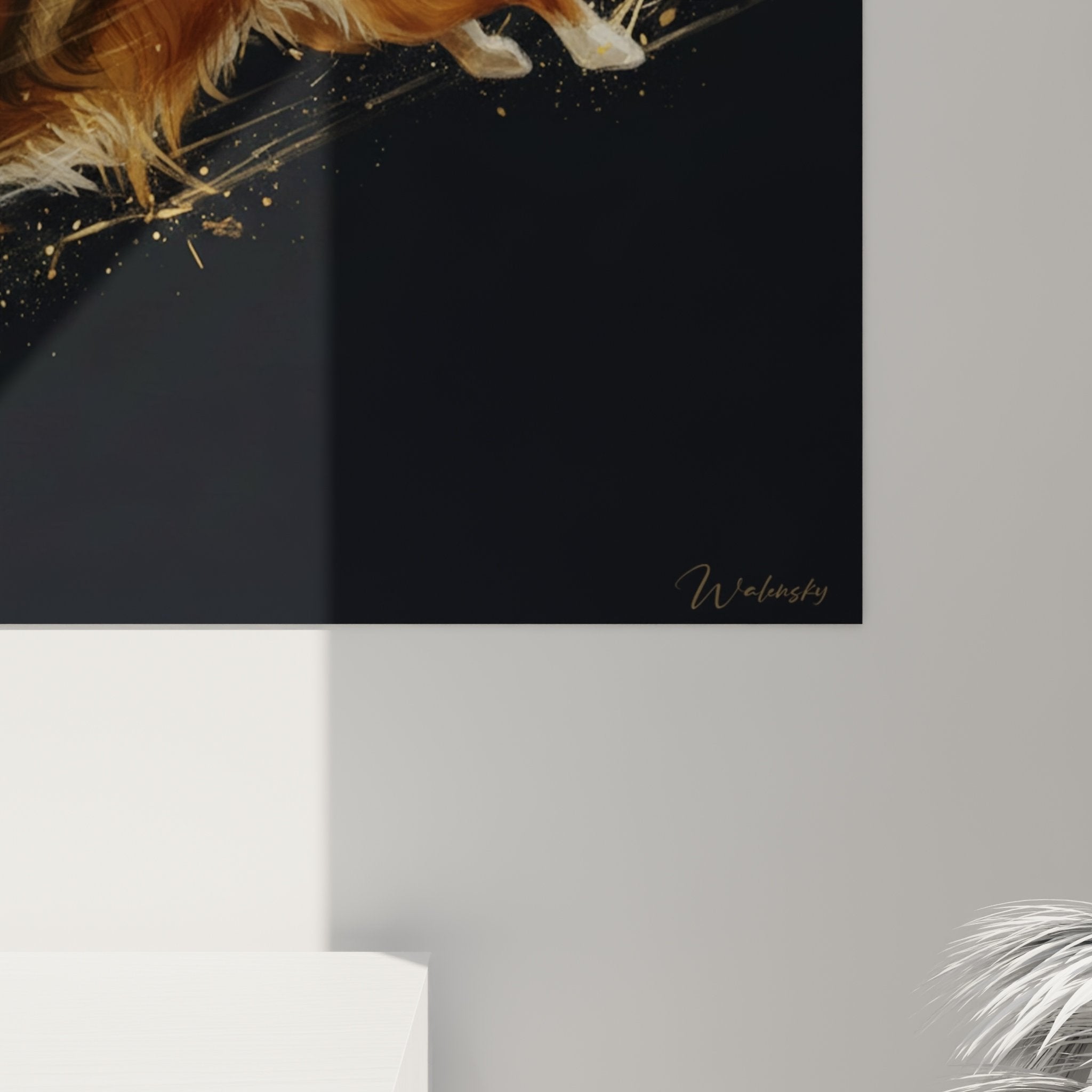 Vue ensemble tableau berger shetland course encadre decoration murale moderne salon contemporain