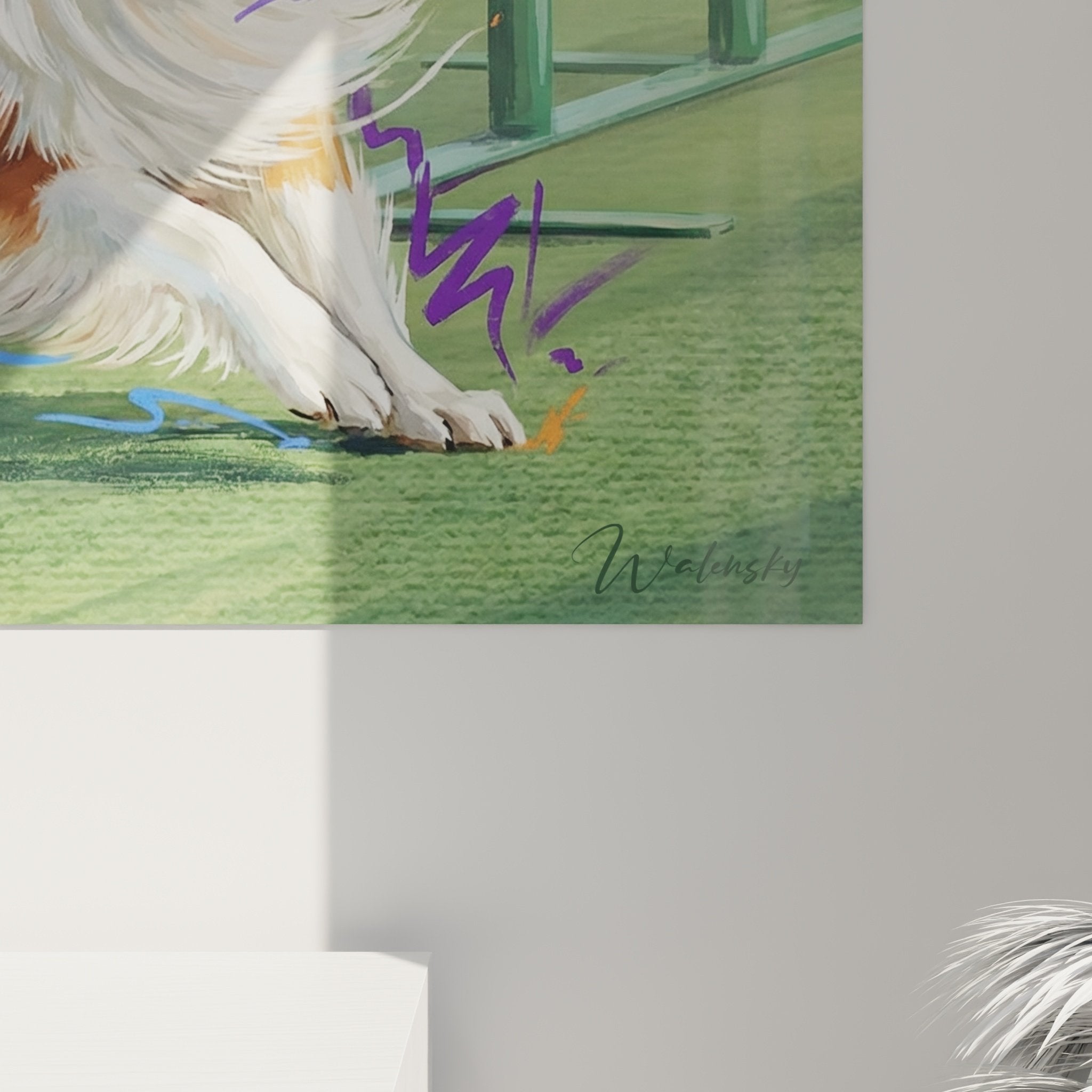 Vue ensemble tableau berger shetland sport canin agilite couleurs vives mouvement