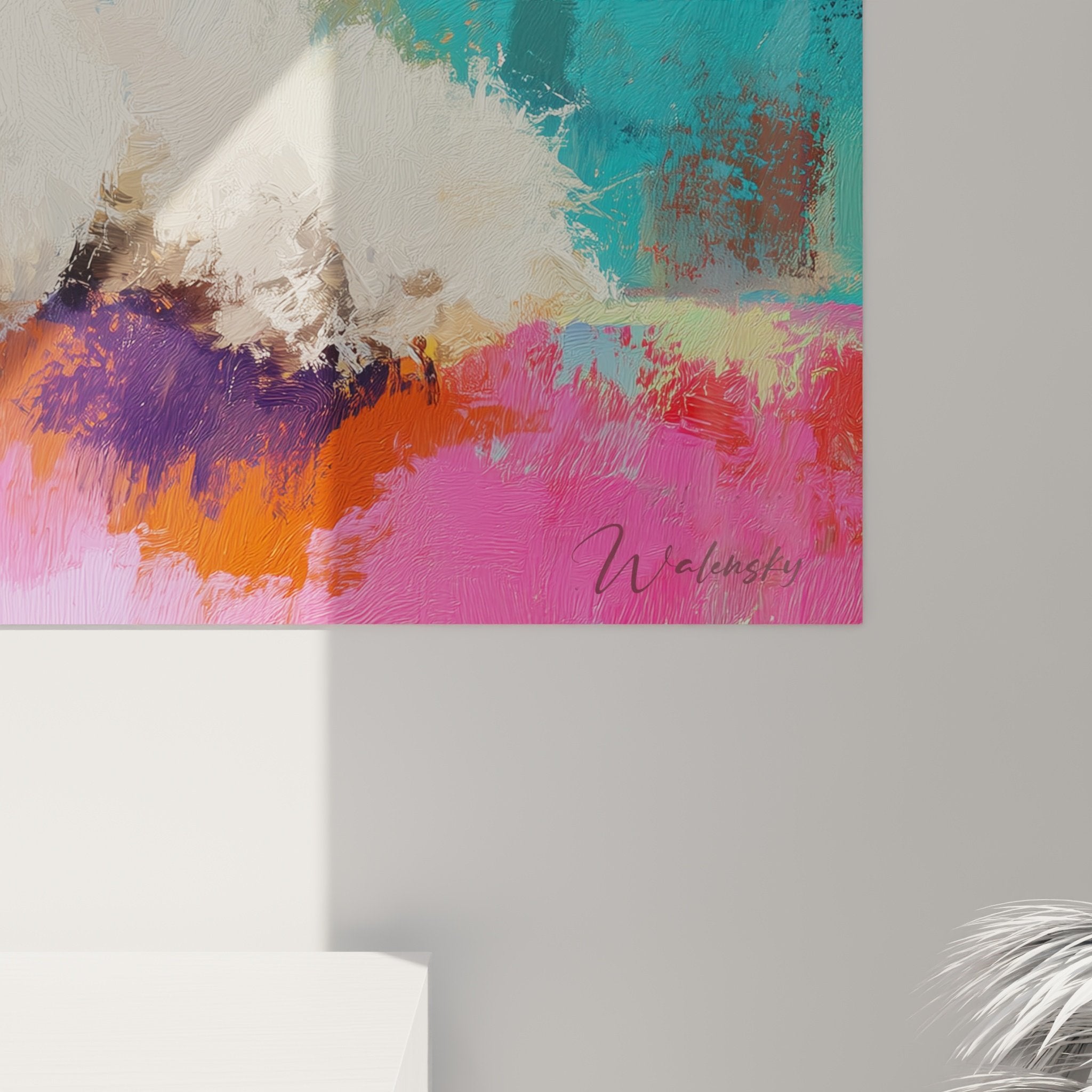 bichon frise painting colorful background orange turquoise purple wall art interior decoration
