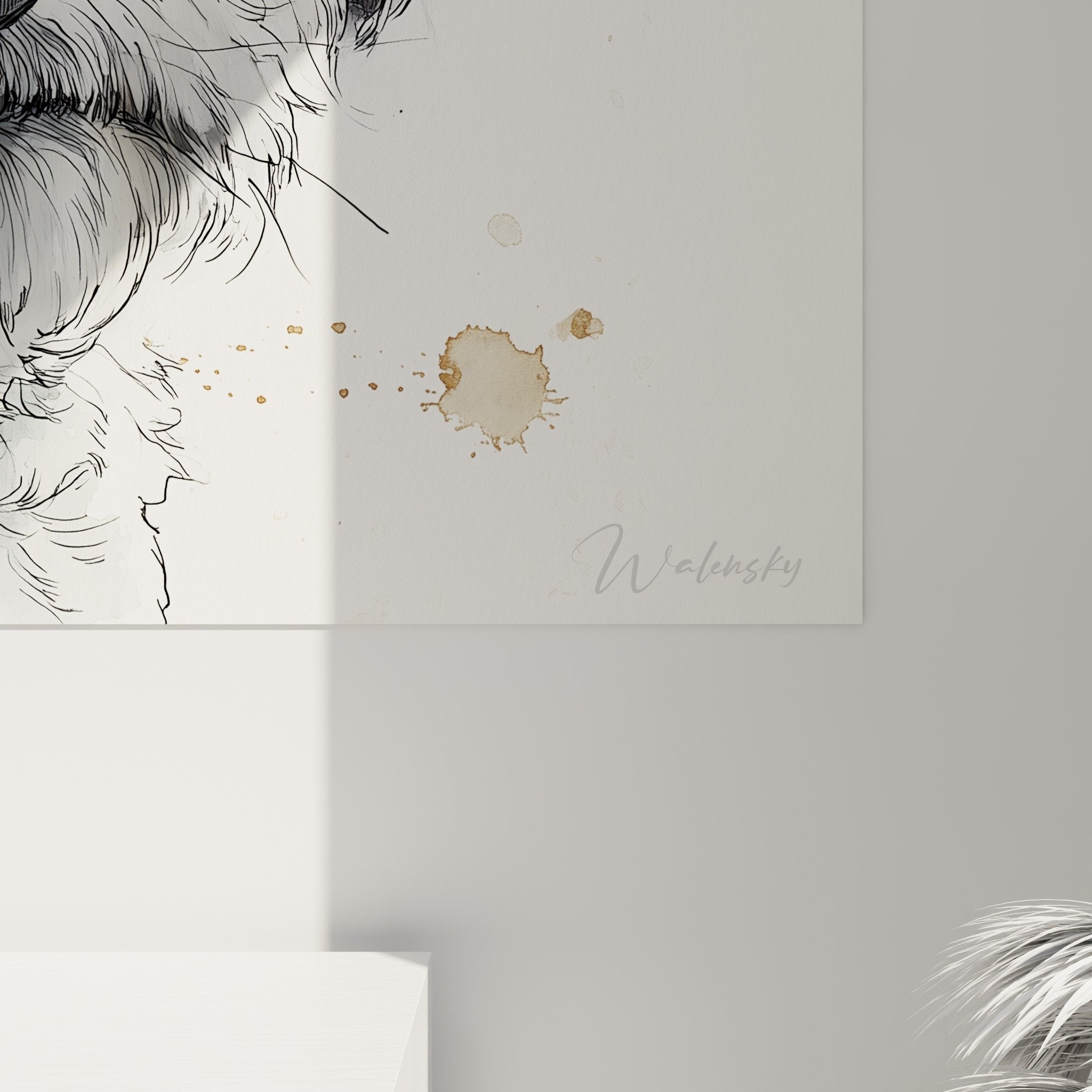 Vue ensemble tableau Bichon Havanais portrait aquarelle decoration interieur moderne