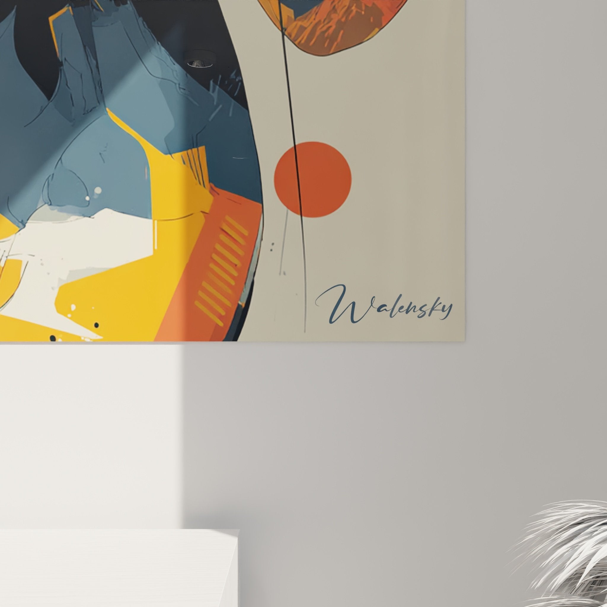 Vue ensemble tableau Bloodhound portrait chien artistique orange bleu decoration interieur