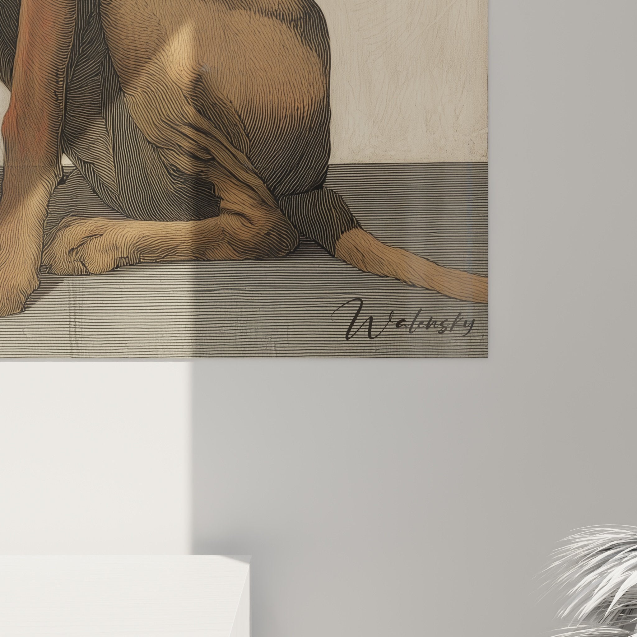 Vue ensemble tableau Bloodhound mur salon décoration intérieur chien noble art canin moderne