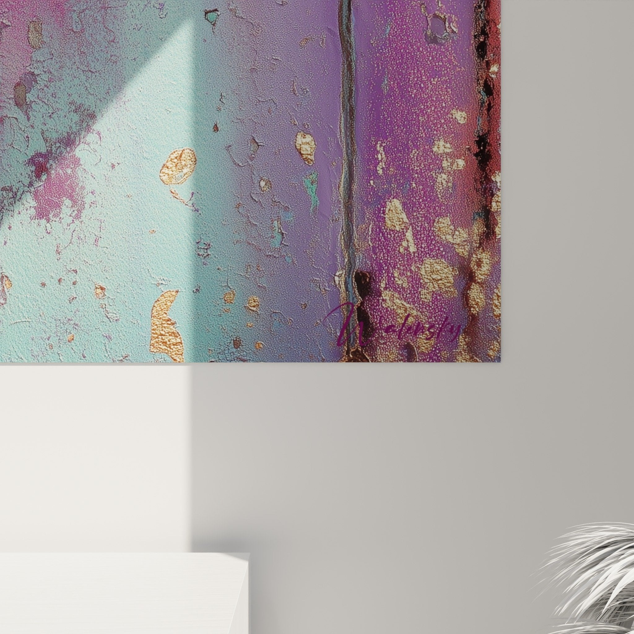 Overall view purple turquoise wood wall art feng shui southeast decoration