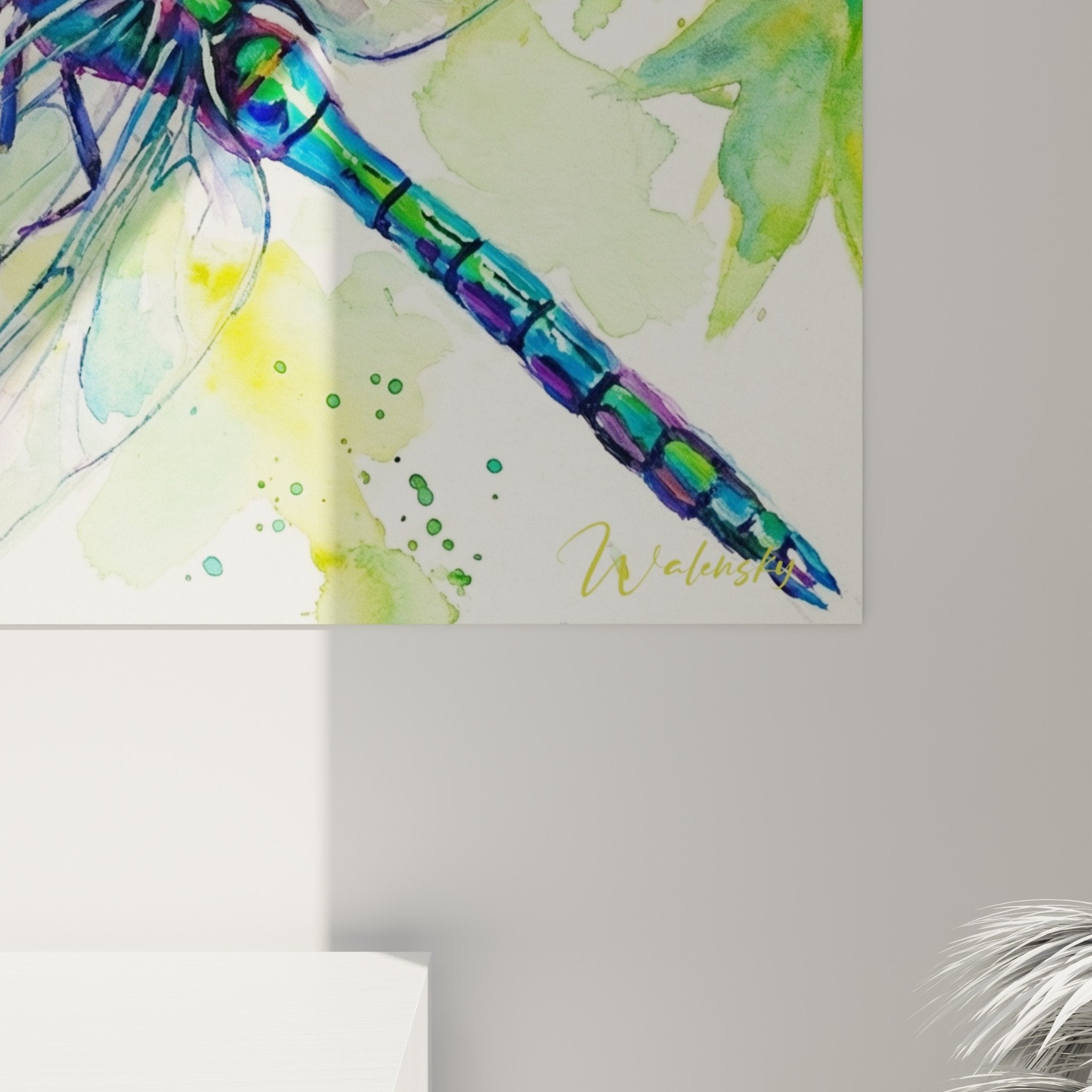 vue ensemble tableau bonsai erable libellule aquarelle decoration interieur zen
