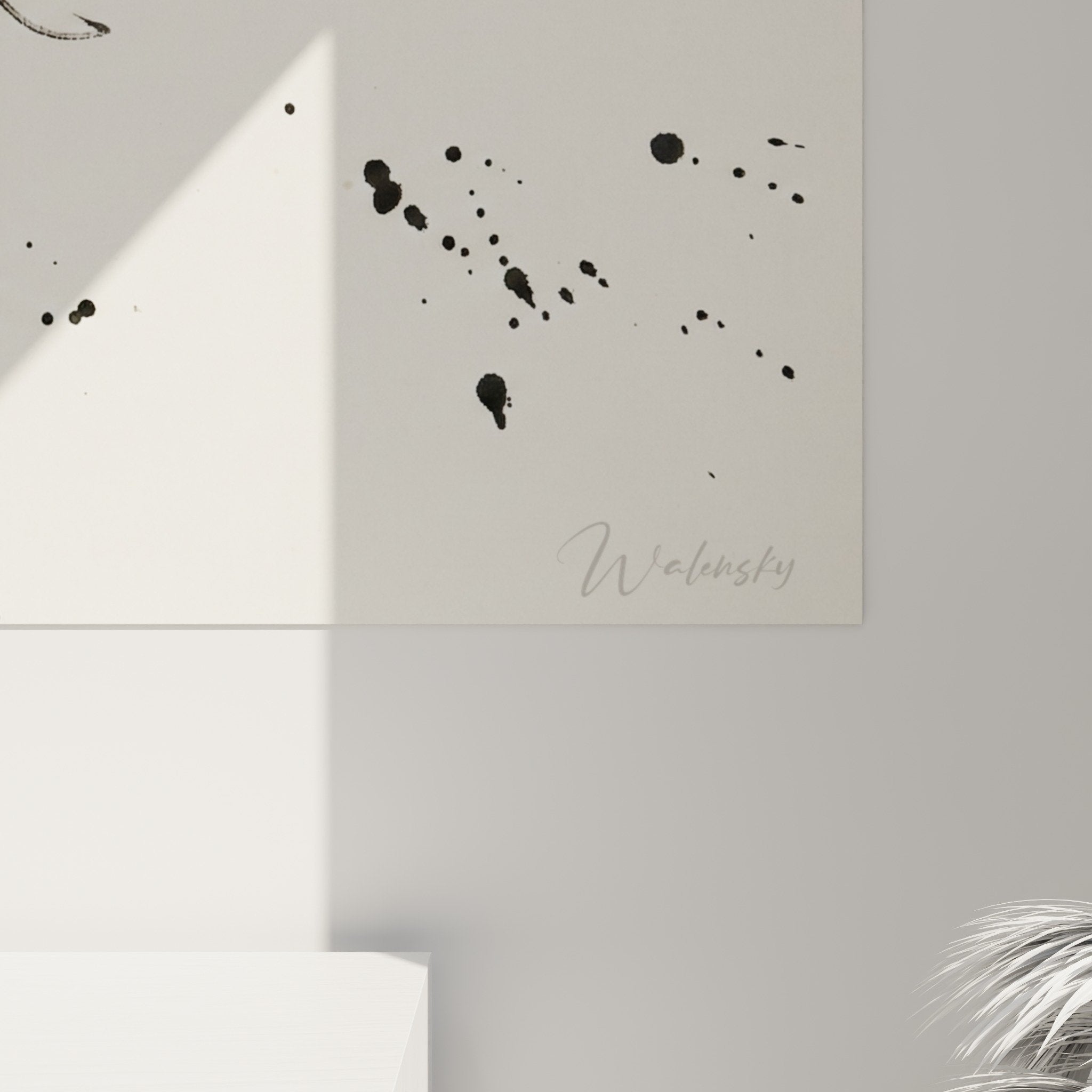Complete view bonsai ink painting black and white wall art zen decor elegant black cream contrast