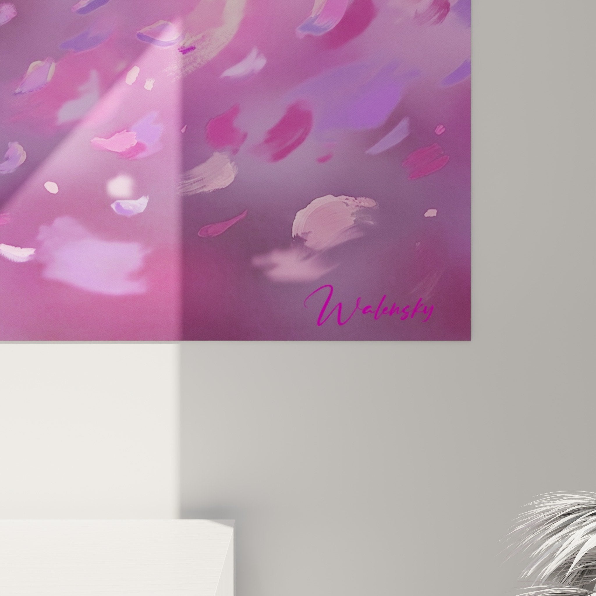 bonsai whirlwind petals pink violet painting wall art overview
