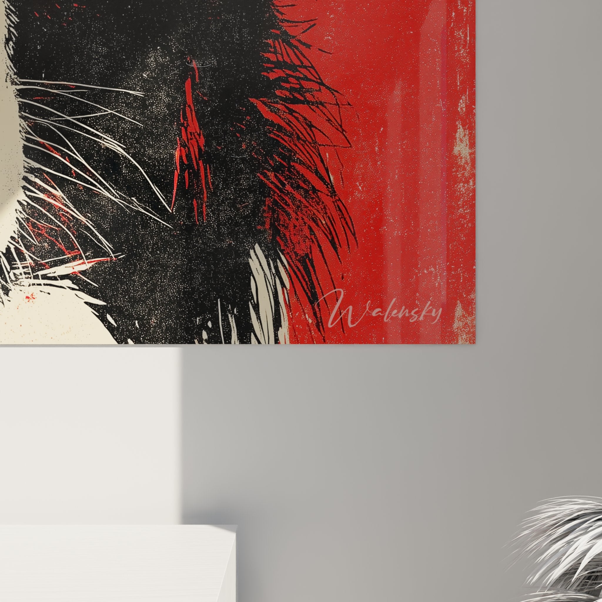Vue ensemble tableau border collie mural decoration interieur moderne portrait canin artistique