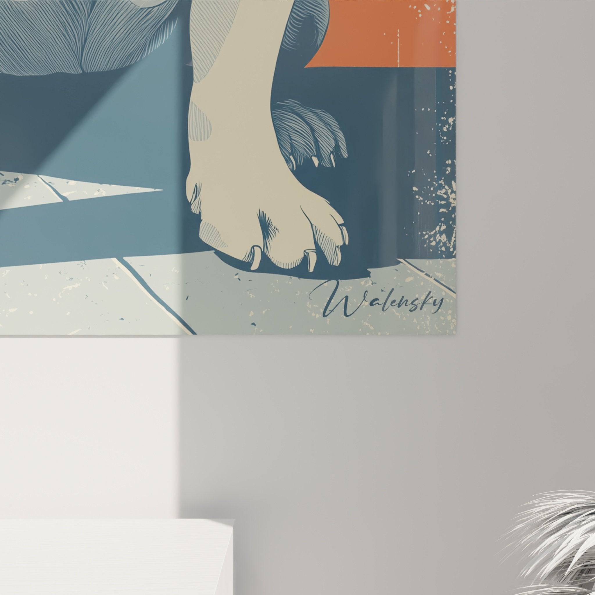 Vue ensemble tableau bouledogue anglais portrait style graphique decoration murale