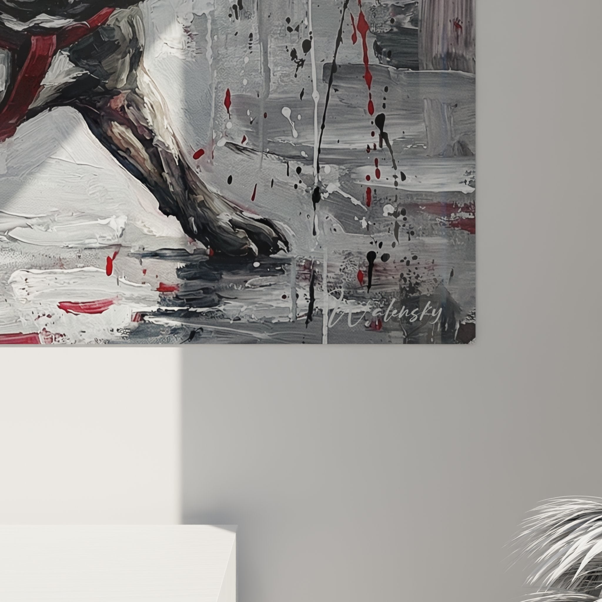 Vue ensemble tableau bouledogue francais art contemporain decoration murale moderne urbain graffiti