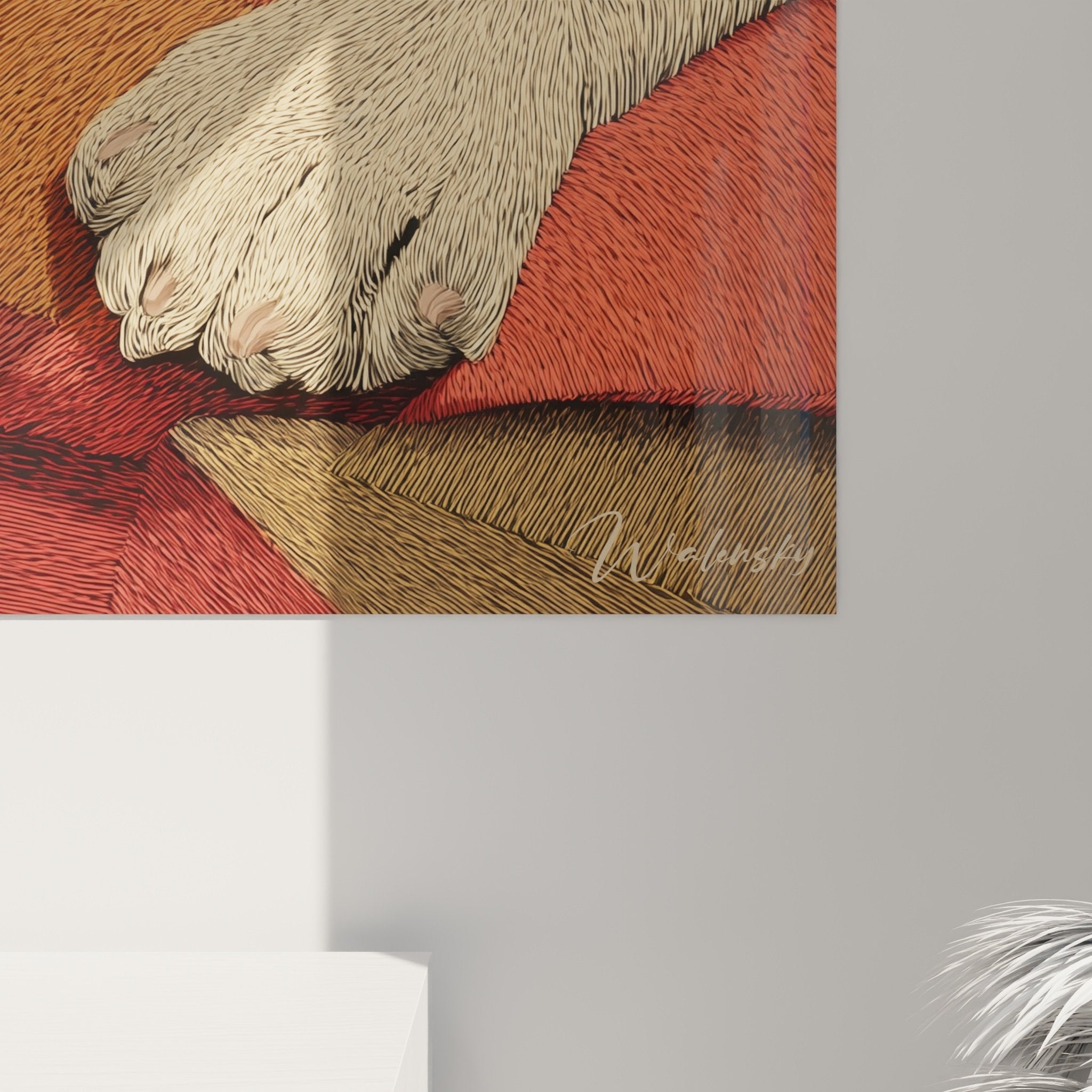 Wandgemälde schlafende Bulldogge Perspektive Inneneinrichtung zeitgenössische Hundekunst