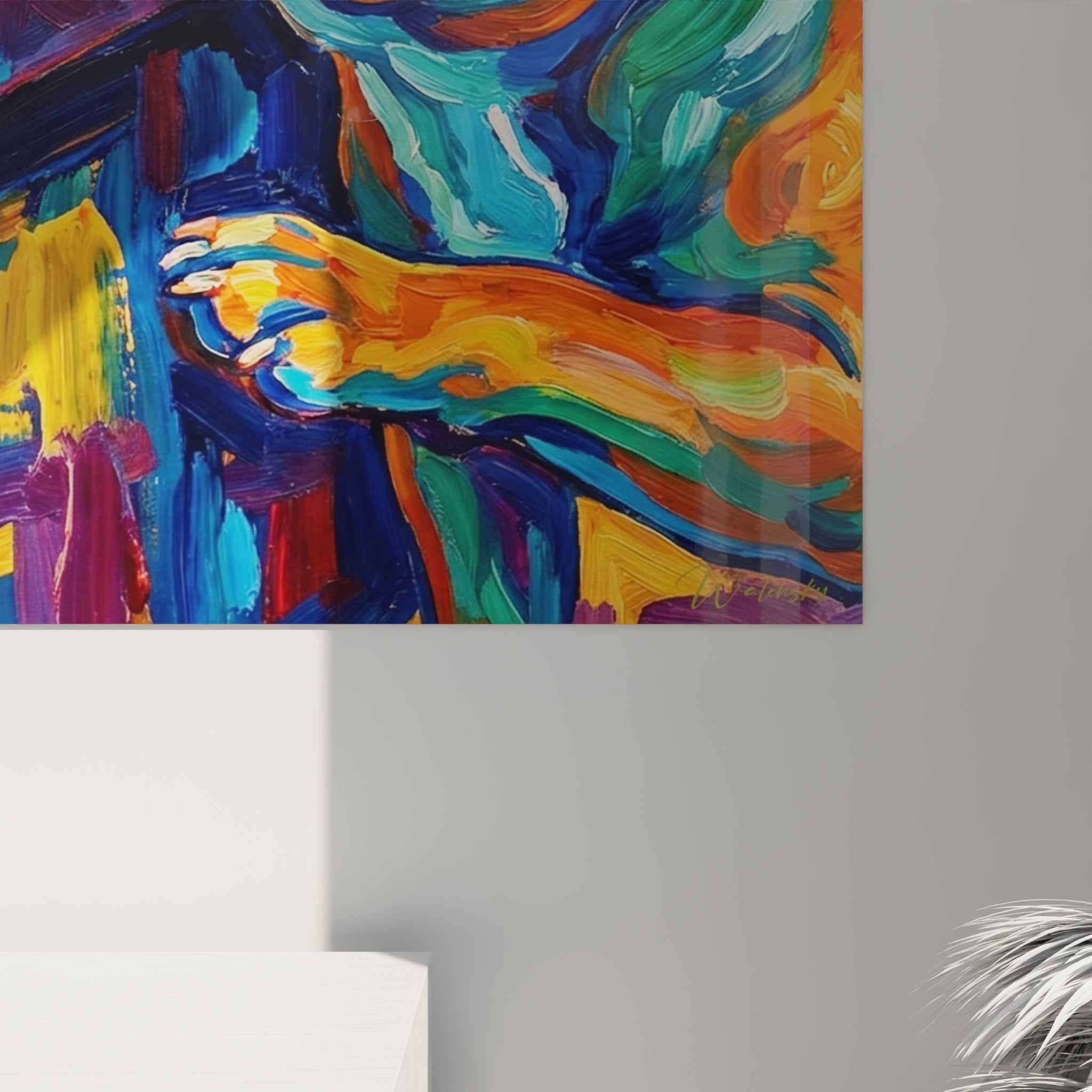 vue ensemble tableau bouledogue francais art mural contemporain decoration interieur