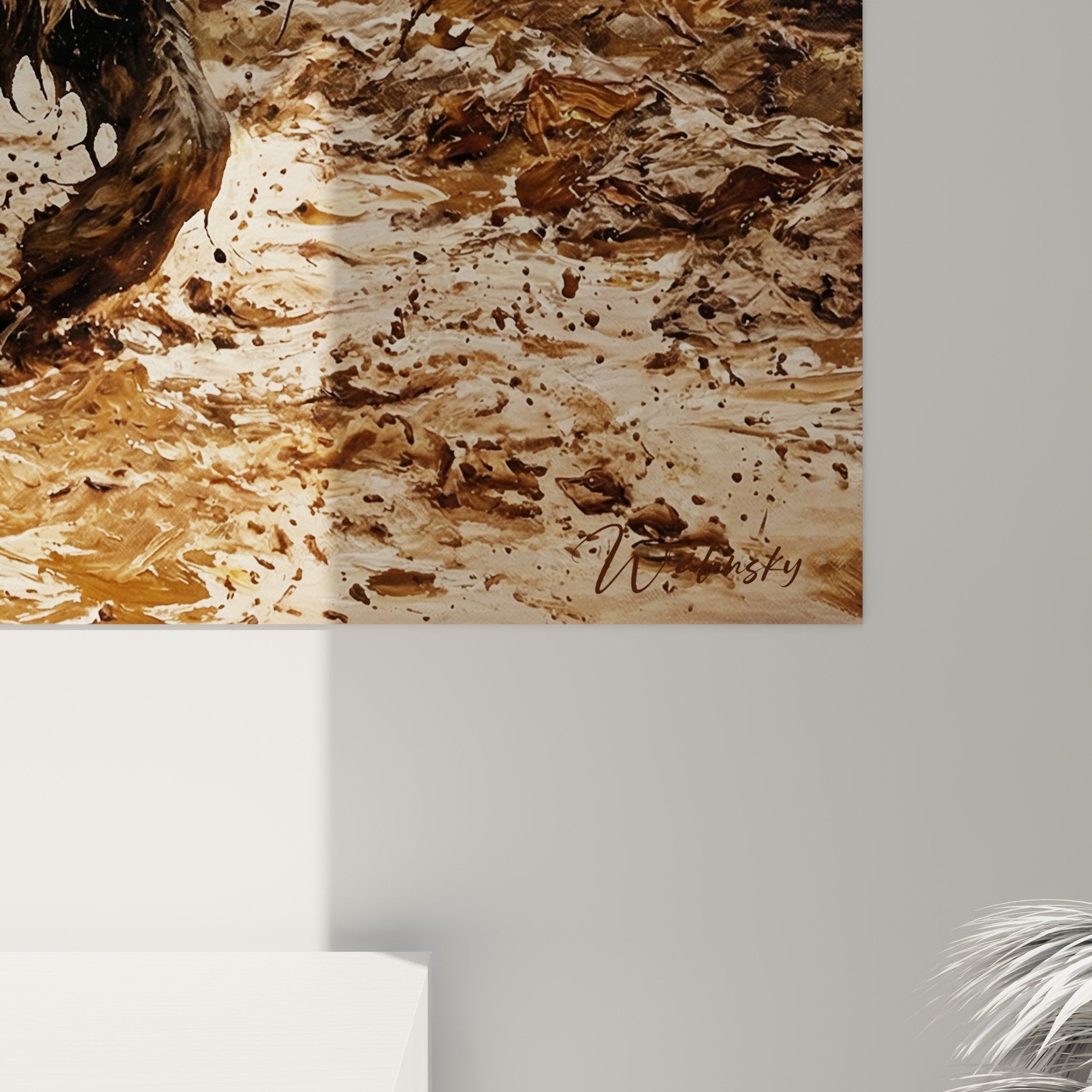 Vue ensemble tableau rural Bouvier Flandres travail, integration deco murale tons chaleureux