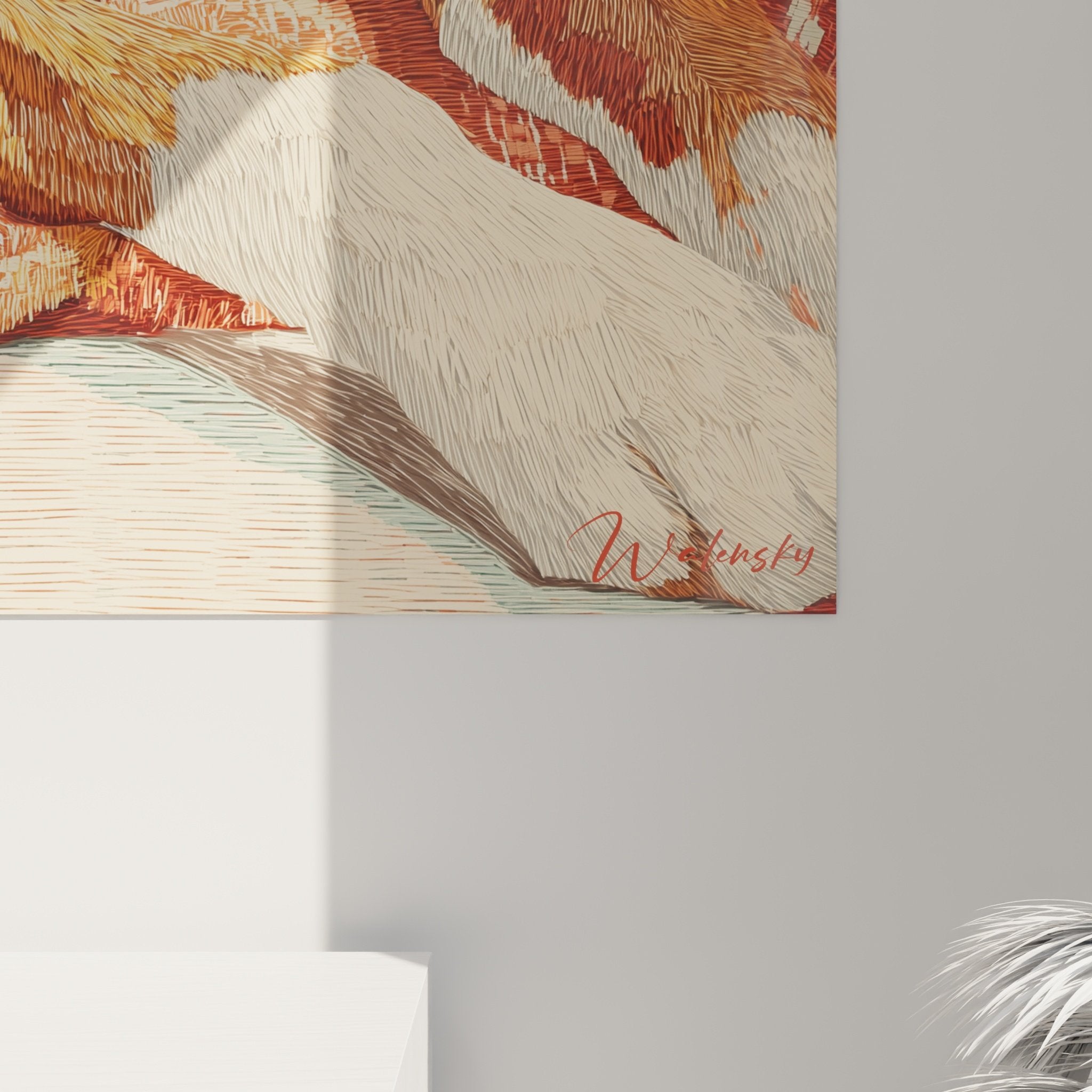 Vista d'insieme quadro boxer ritratto toni arancioni decorazione interiore stile contemporaneo