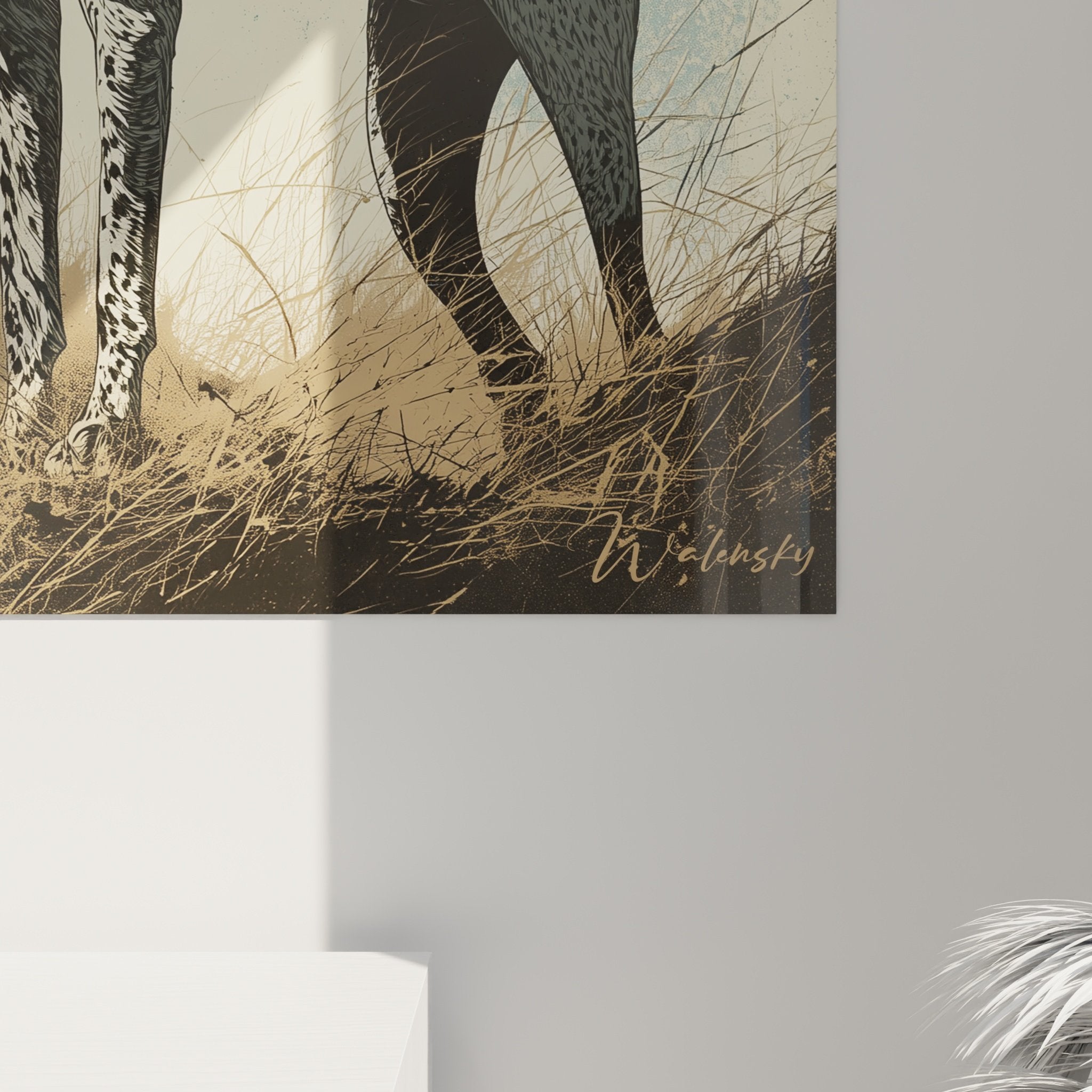 Vue ensemble tableau mural braque allemand chien arret decoration interieur naturel authentique