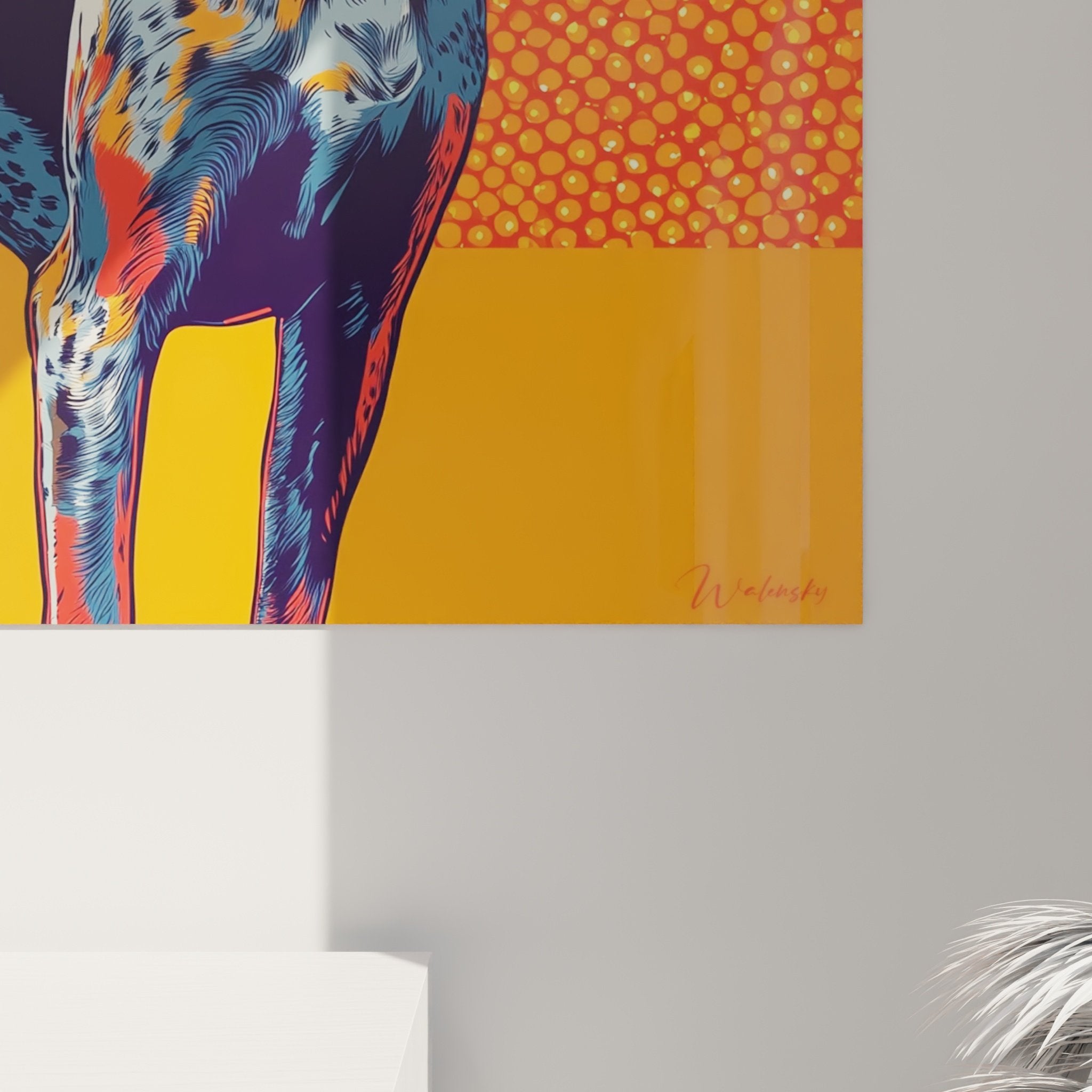 Vue ensemble tableau braque allemand contemporain orange rouge decoration interieur moderne