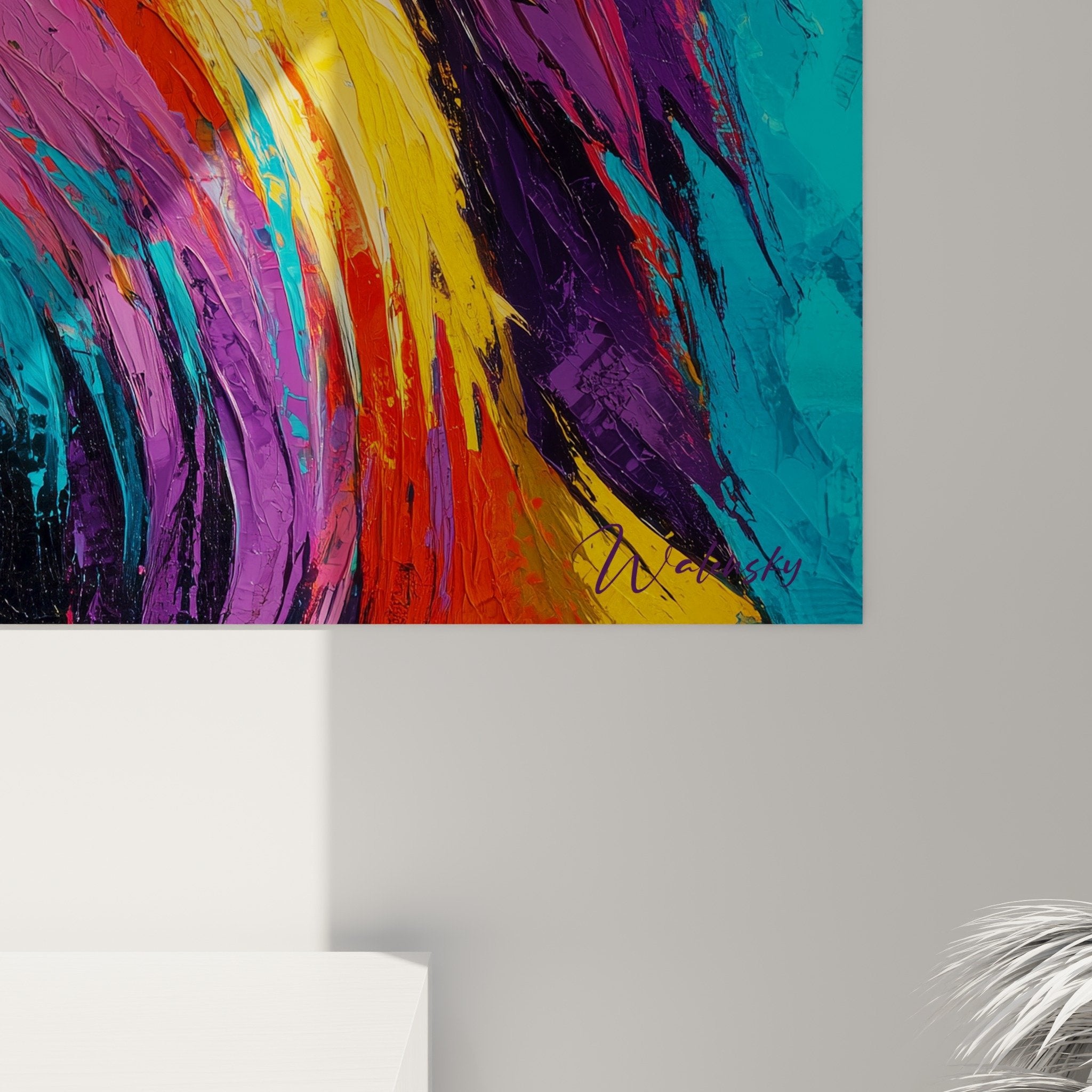 Vue ensemble tableau Briard artistique couleurs eclatantes, œuvre contemporaine chien berger