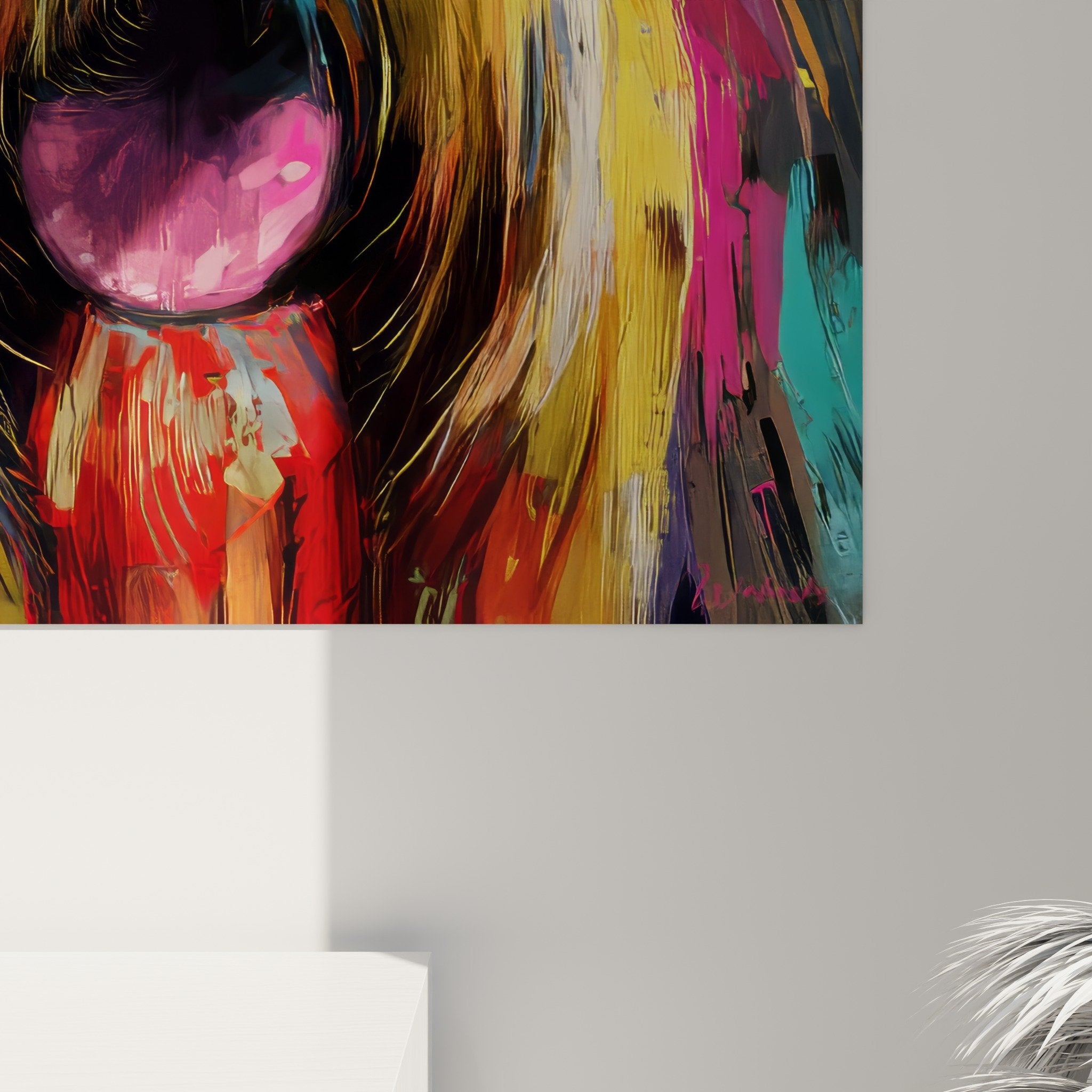 Vue ensemble tableau Briard multicolore dans intérieur design éclairage naturel