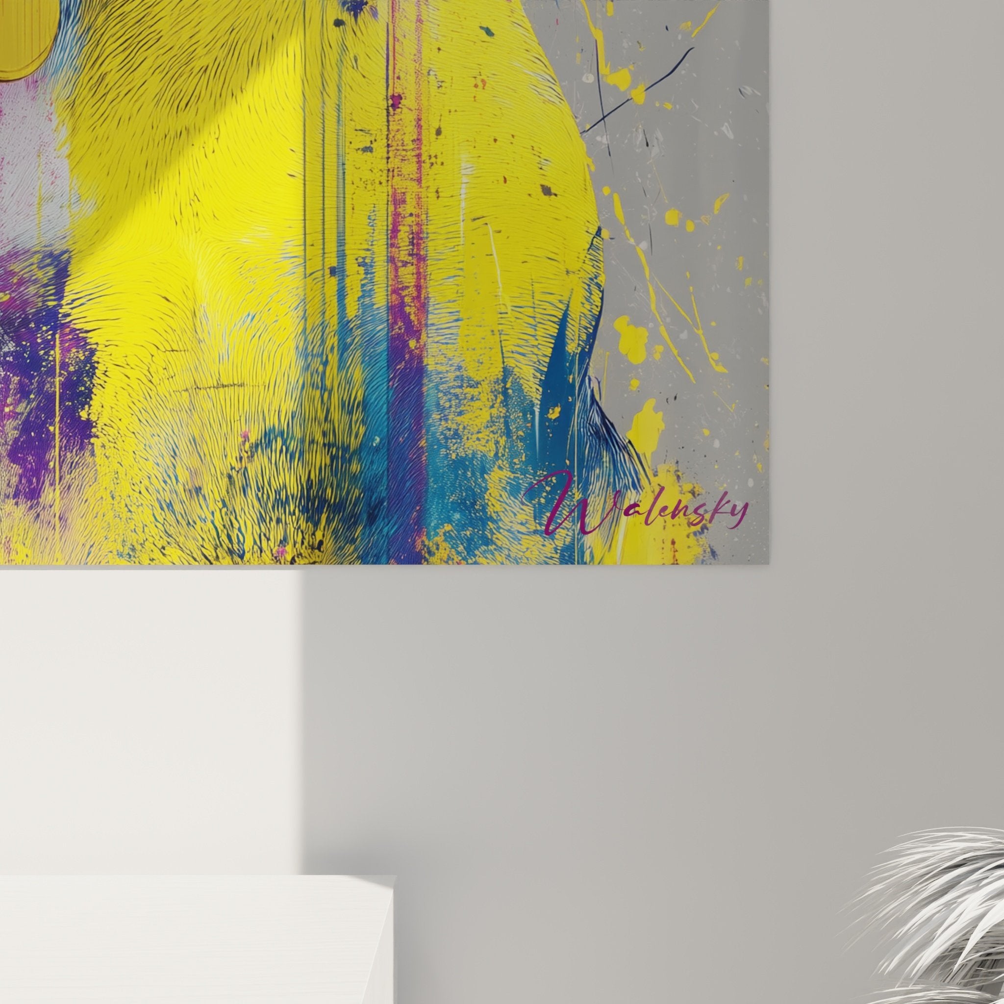 Gesamtansicht farbiges Bull Terrier Gemälde farbenfrohe Wanddekoration modernes Kunst zeitgenössische Kunst Hundeporträt
